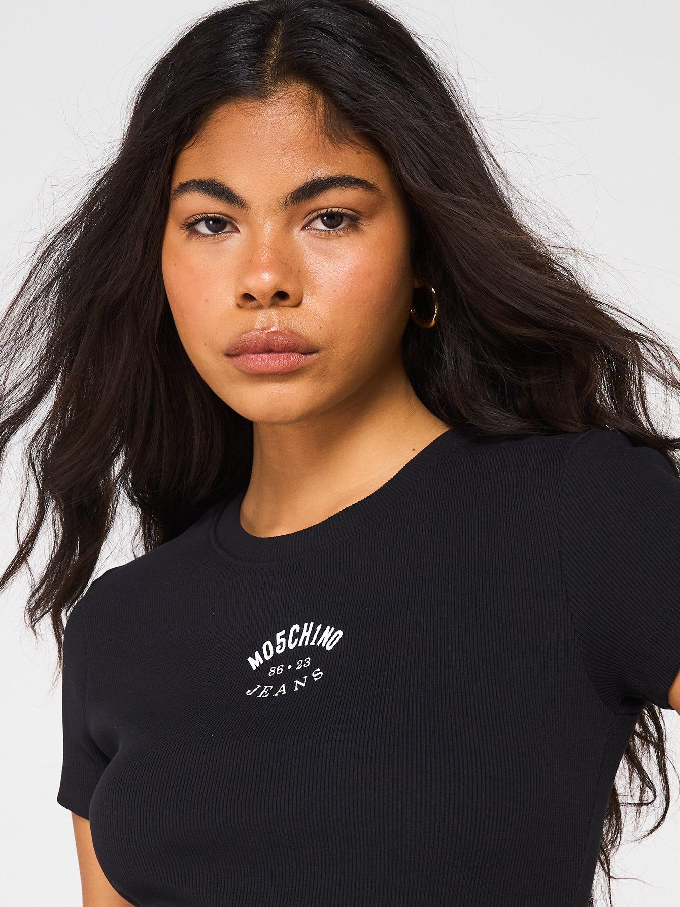 Image 6 of 6 of Moschino Jeans Fitted Logo Midi Dress - Black