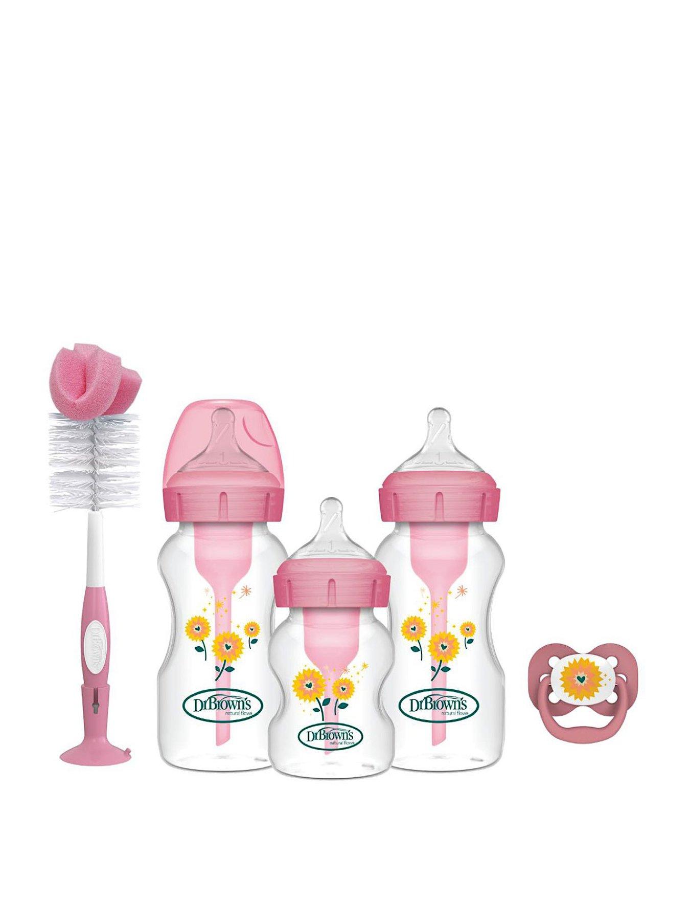Image 1 of 4 of Dr Browns Options+ Gift Set Pink (1x 150ml bottle, 2x 270ml bottle, bottle brush &amp; dummy)