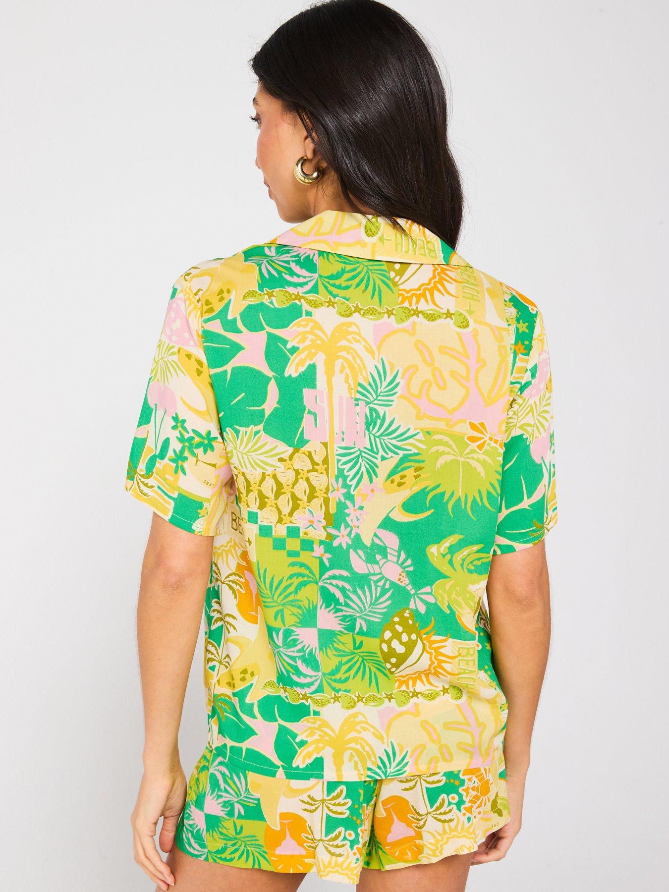 stillFront image of v-by-very-short-sleeve-beach-co-ord-shirt-print