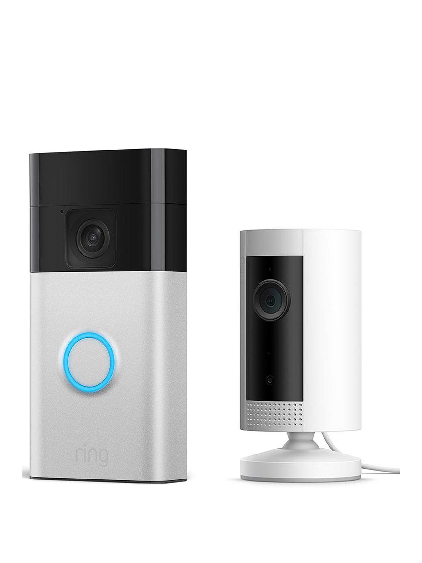 RING Video Doorbell (3rd Gen) Satin Nickel and Indoor Cam White Security Camera