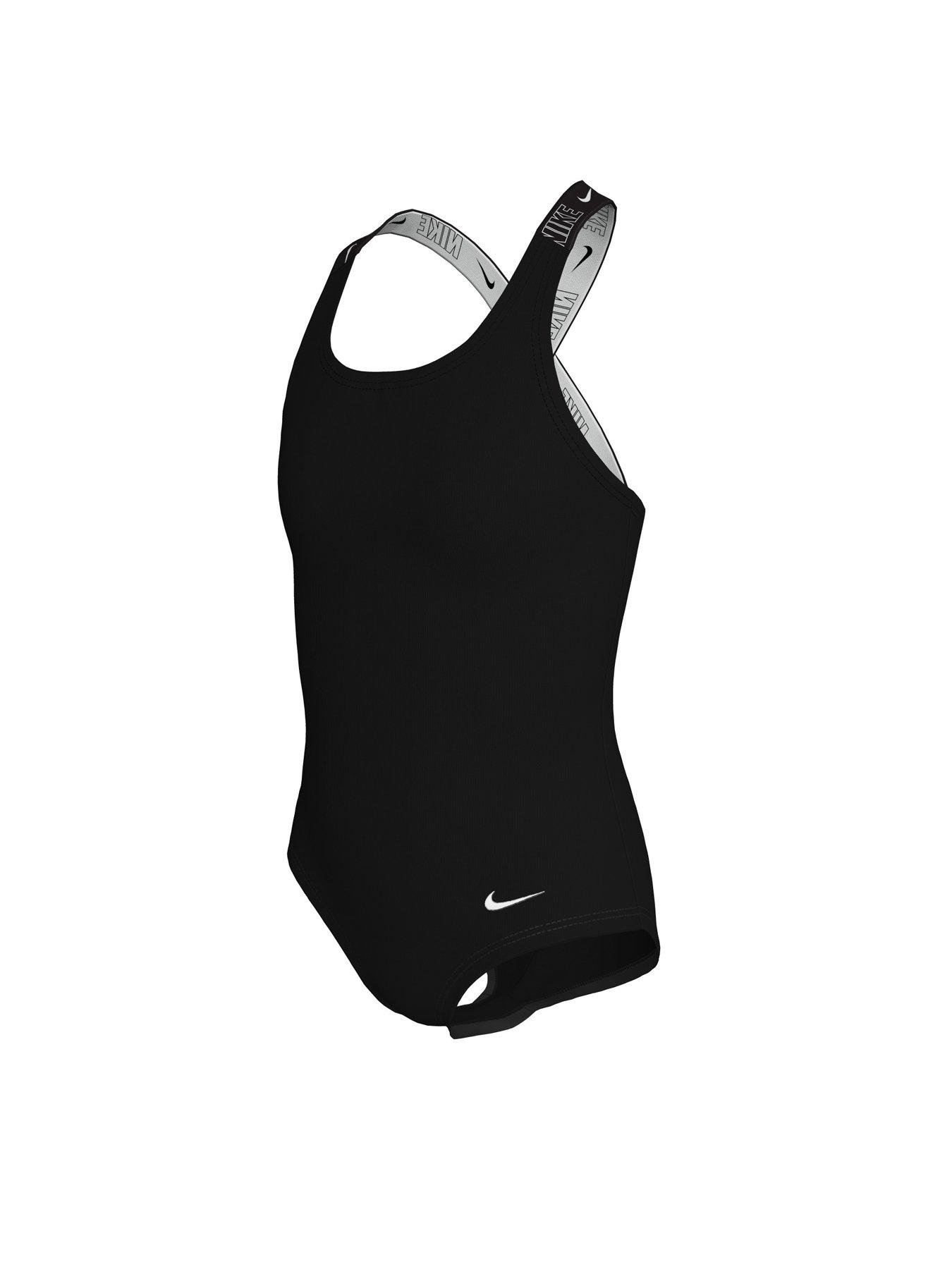 Nike Girls Logo Taping Crossback One Piece Swimsuit Black