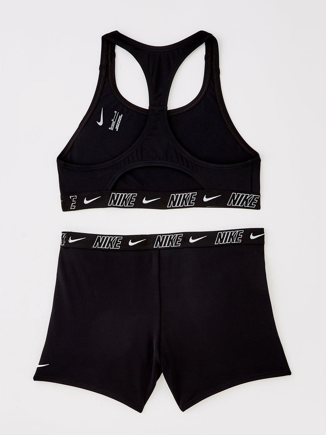 Image 2 of 4 of Nike Girls Logo Taping Crossback One Piece Swimsuit - Black