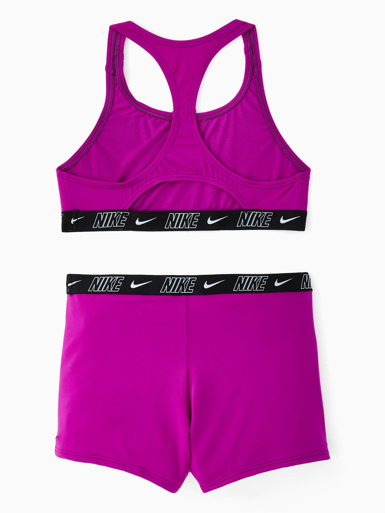 Image 2 of 5 of Nike Girls Logo Taping Crossback One Piece Swimsuit - Purple
