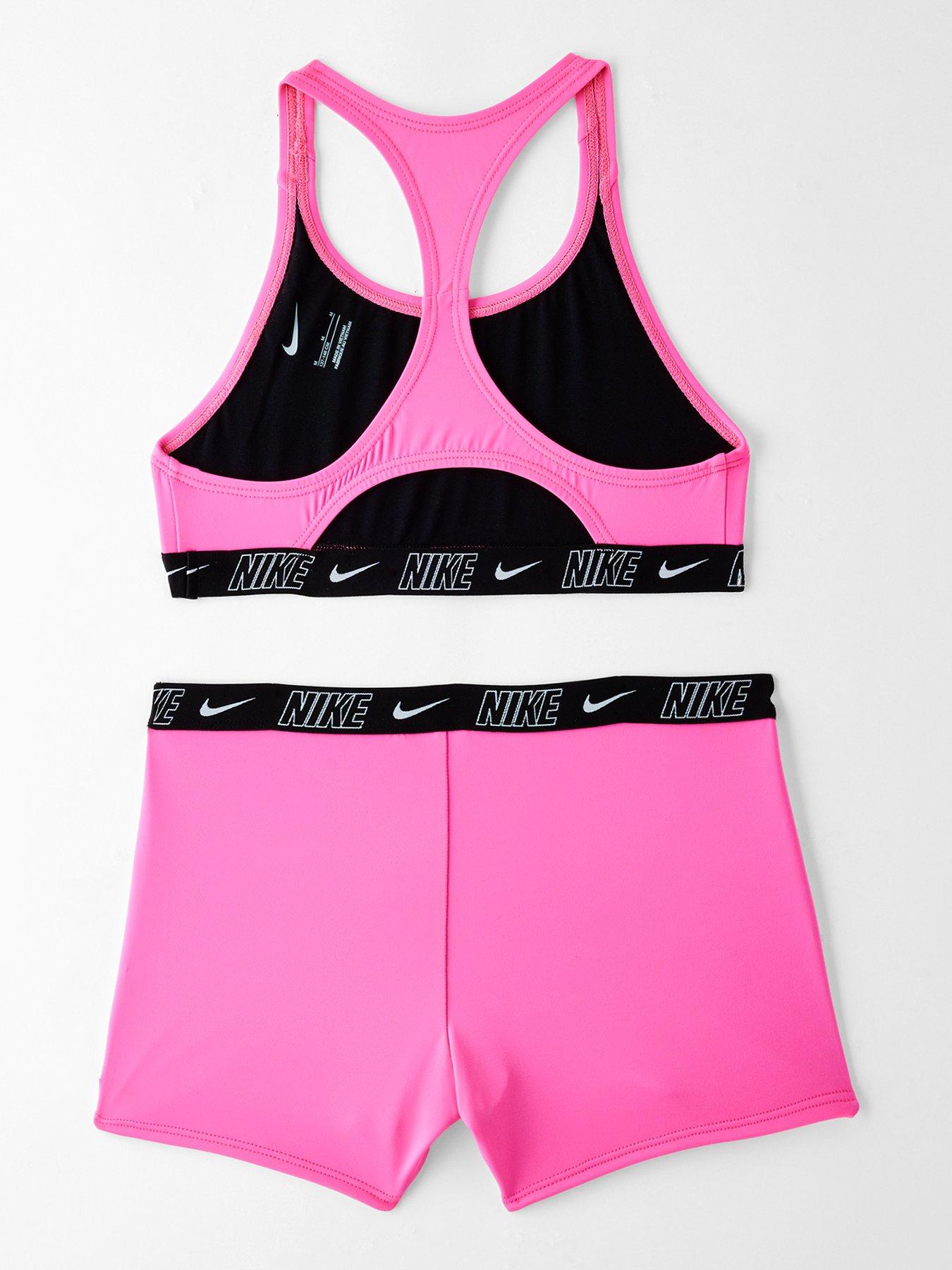 Image 2 of 5 of Nike Girls Logo Taping Crossback One Piece Swimsuit - Pink