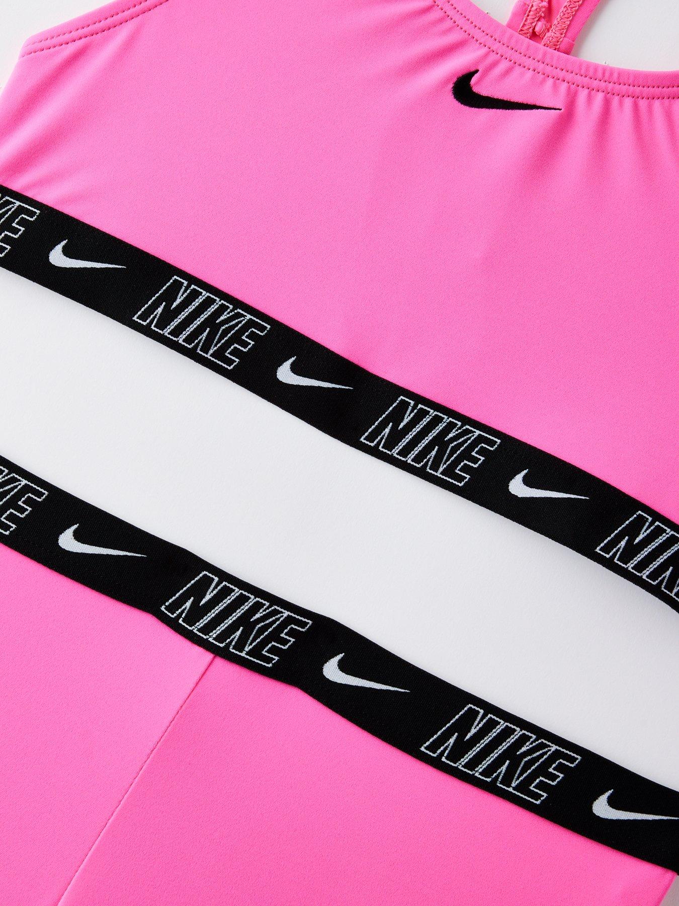 Image 3 of 5 of Nike Girls Logo Taping Crossback One Piece Swimsuit - Pink