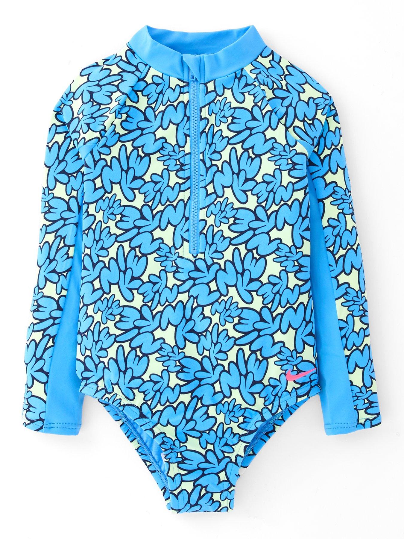 undefined Younger Girls Bubble Font Long Sleeve One Piece Swimsuit - Blue