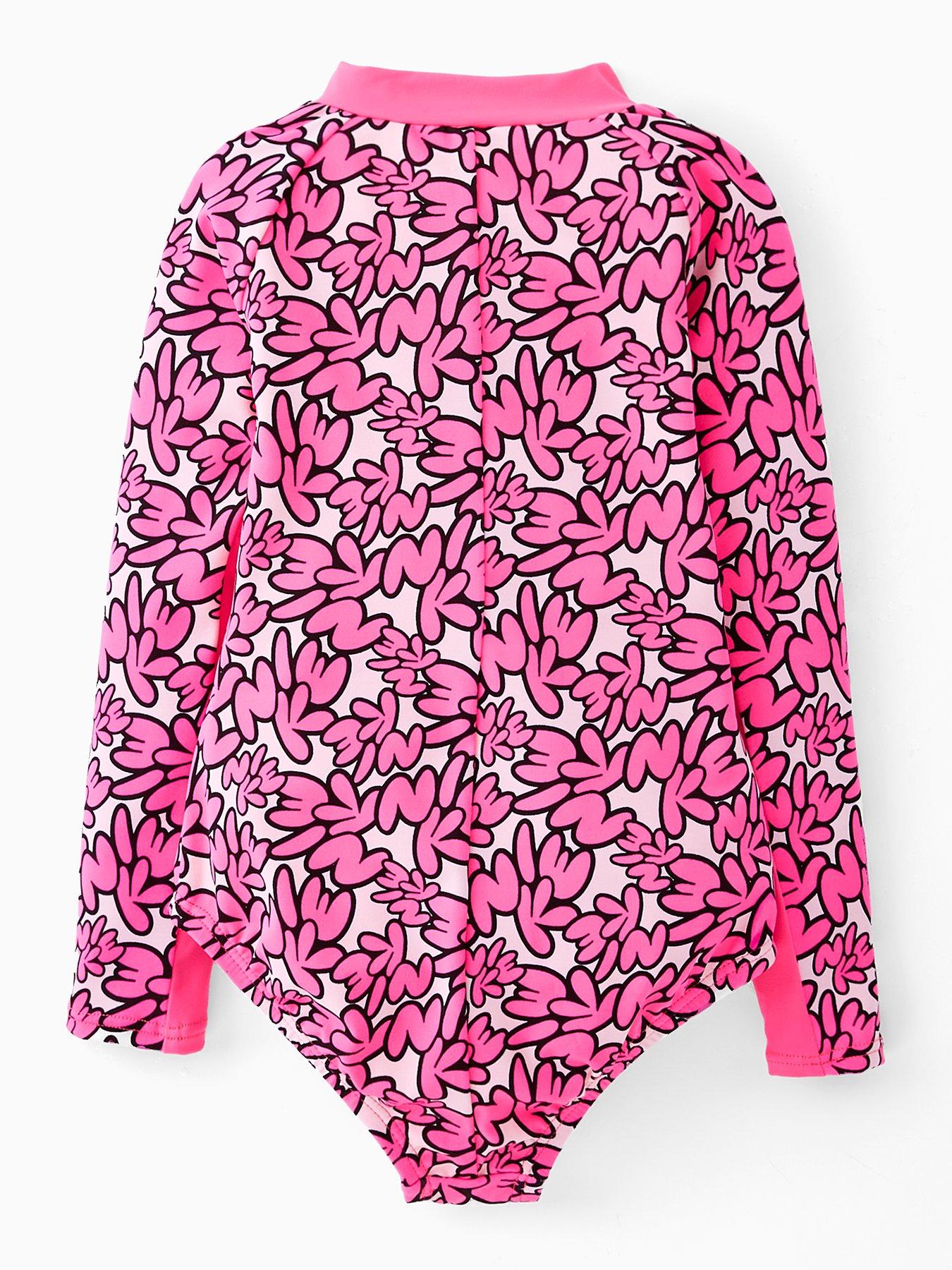 Image 2 of 4 of Nike Younger Girls Bubble Font Long Sleeve One Piece Swimsuit - Pink