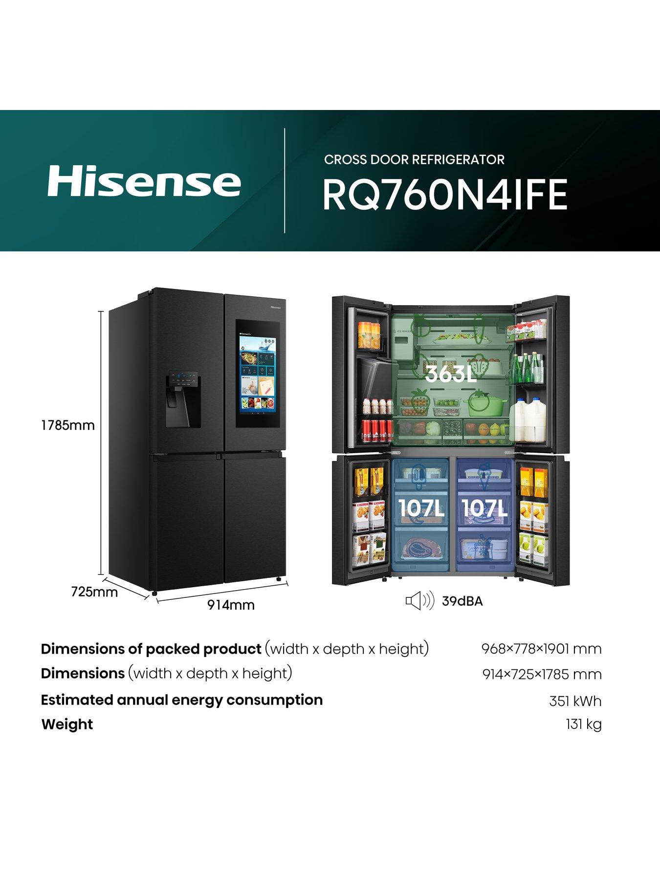  image of hisense-pureflat-rq760n4ife-smart-fridge-freezer-black-stainless-steel--nbspe-rated