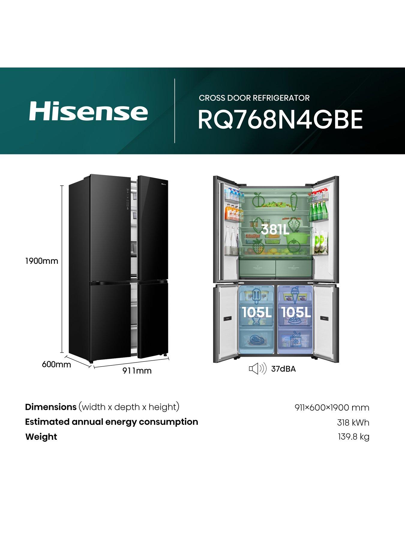  image of hisense-rq768n4gbe-kitchennbspfit-total-no-frost-multi-door-american-fridge-freezer-black-glass