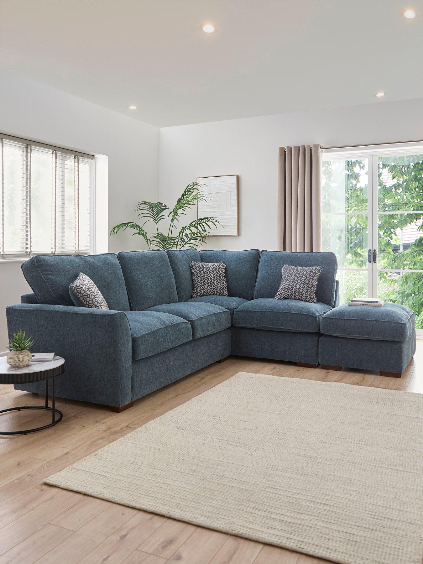 Image 1 of 7 of The Very Collection Lucerne Right Hand&nbsp;Fabric&nbsp;Corner Chaise Sofa with Footstool&nbsp;- Made to Order in the UK - FSC&reg; Certified