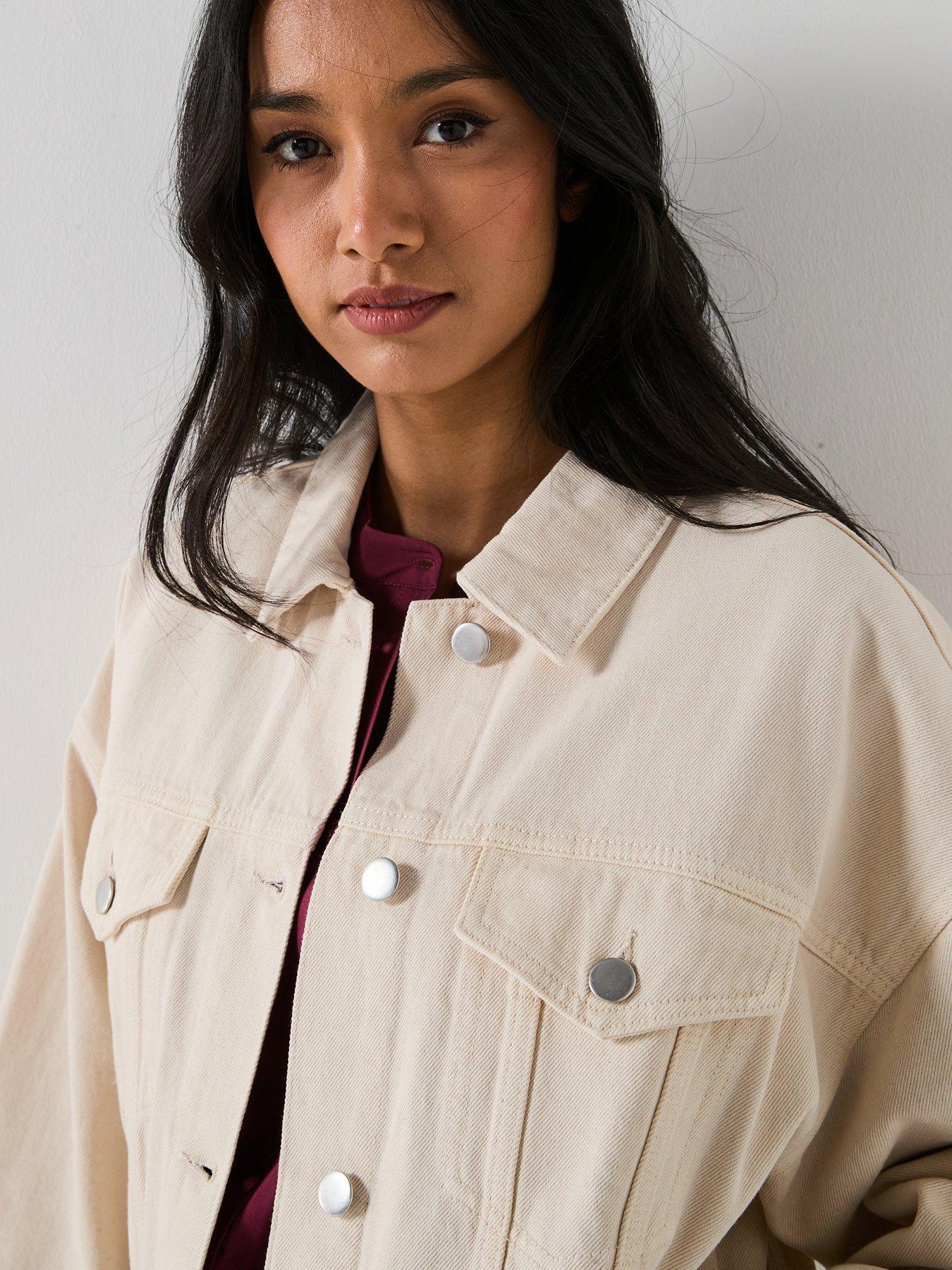 image of v-by-very-boyfriend-denim-jacket-ecru