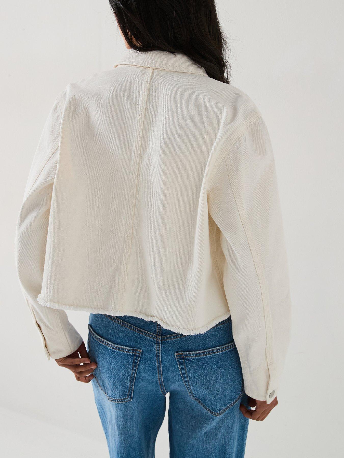  image of v-by-very-cropped-raw-hem-denim-jacket-ecru
