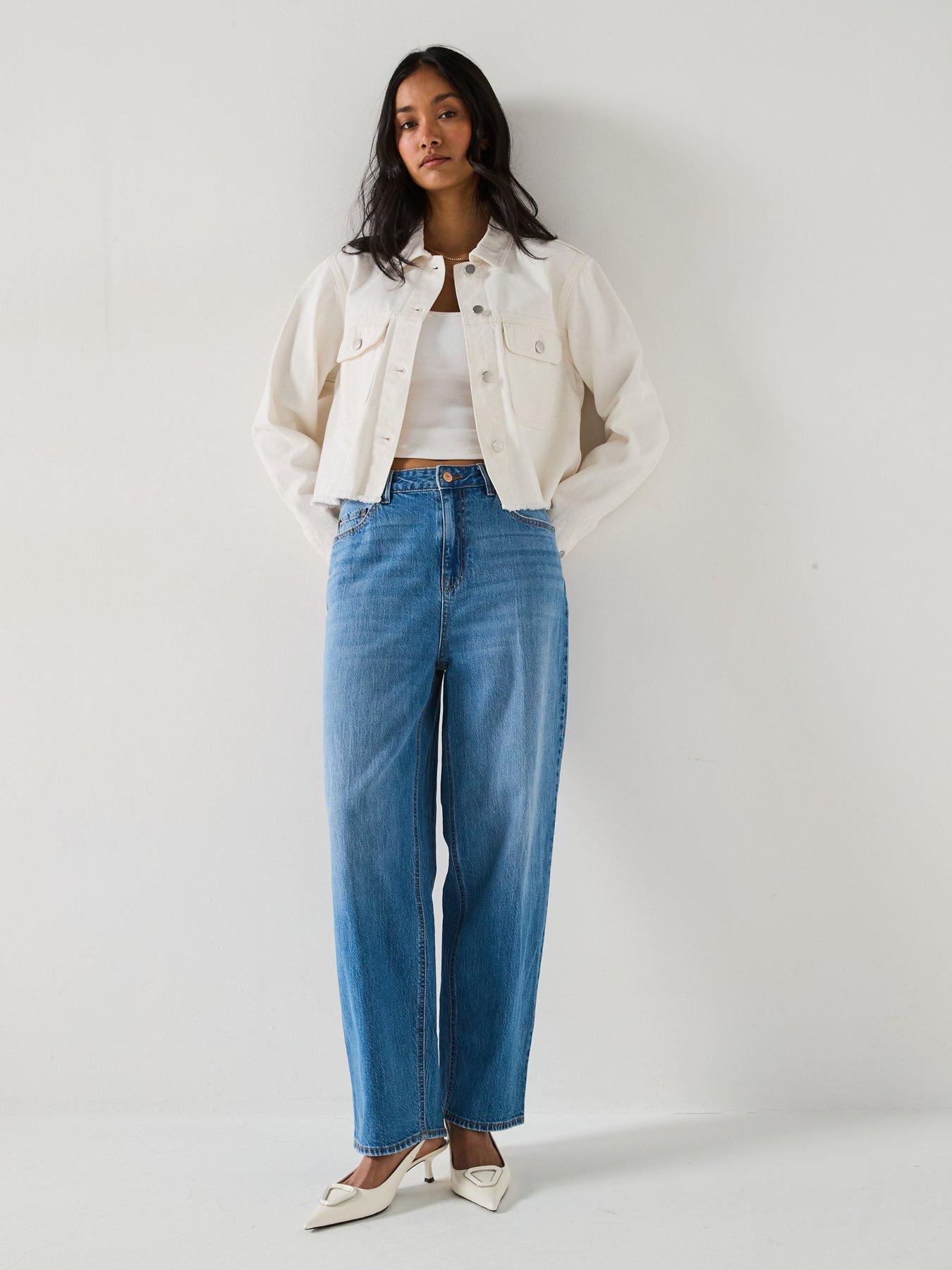  image of v-by-very-cropped-raw-hem-denim-jacket-ecru