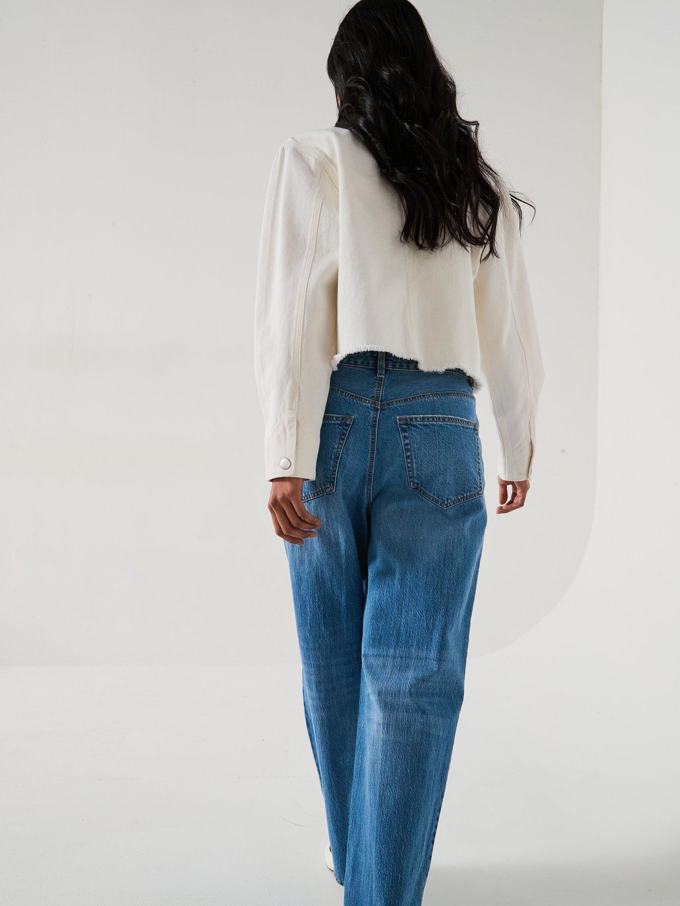  image of v-by-very-cropped-raw-hem-denim-jacket-ecru
