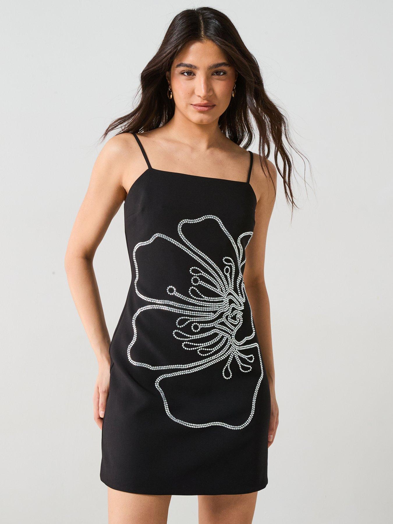 undefined Floral Embellished Cami Mini Dress - Black