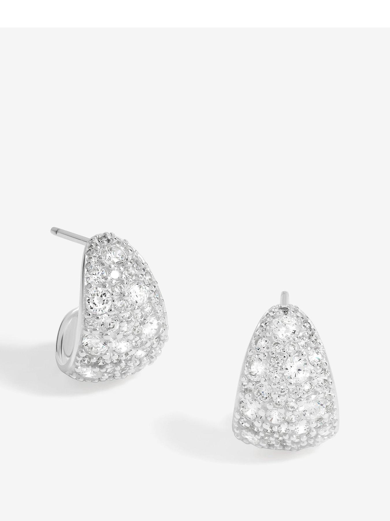 undefined Sterling Silver 925 Cubic Zirconia Pave Hoop Earrings