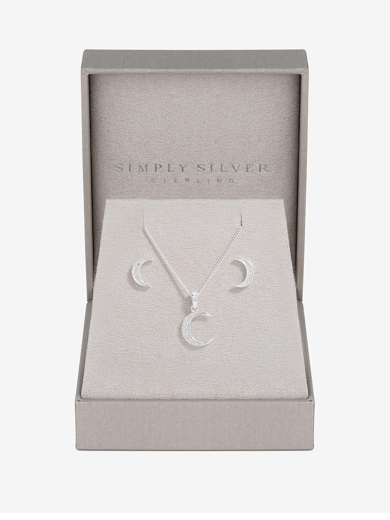 undefined Sterling Silver 925 Cubic Zirconia Crescent Set - Gift Boxed