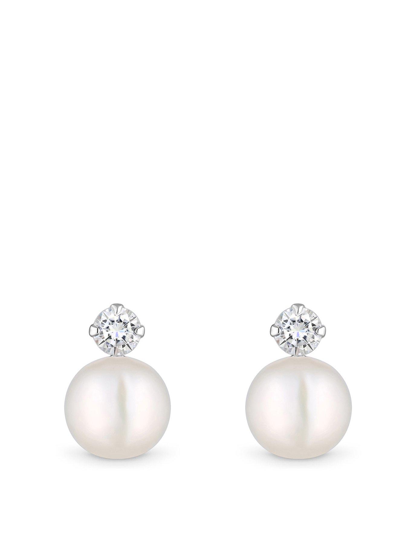  image of simply-silver-sterling-silver-925-pearl-and-cubic-zirconia-stud-earrings
