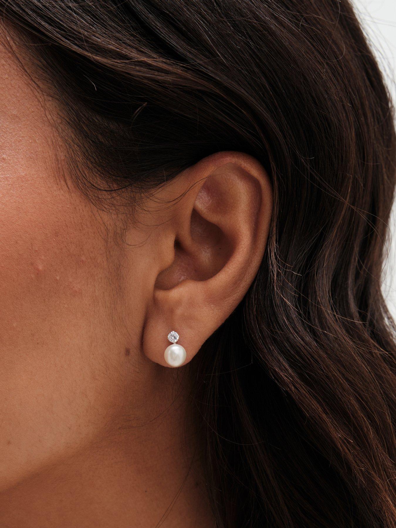  image of simply-silver-sterling-silver-925-pearl-and-cubic-zirconia-stud-earrings