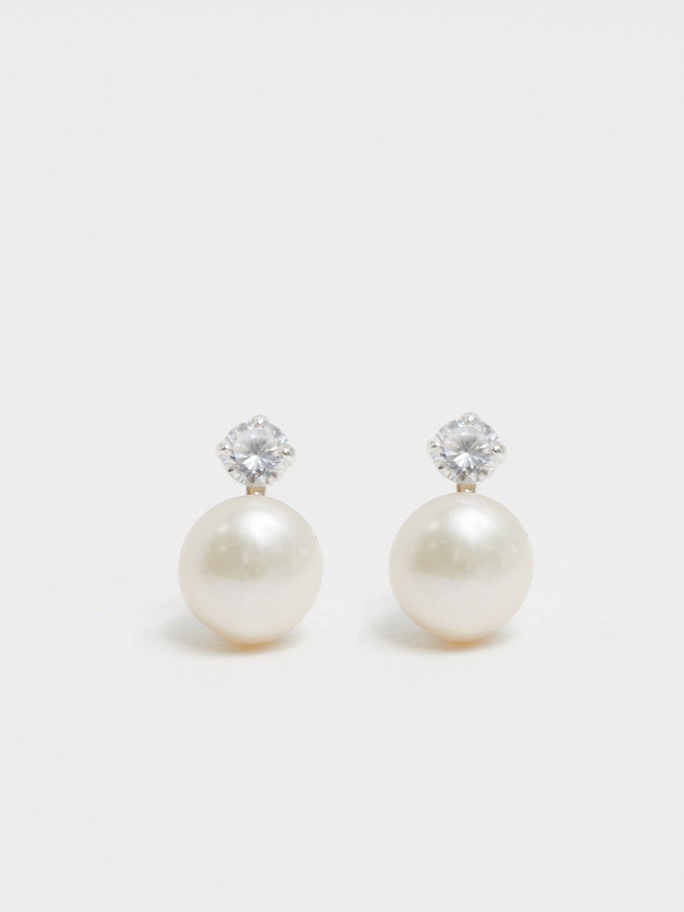  image of simply-silver-sterling-silver-925-pearl-and-cubic-zirconia-stud-earrings