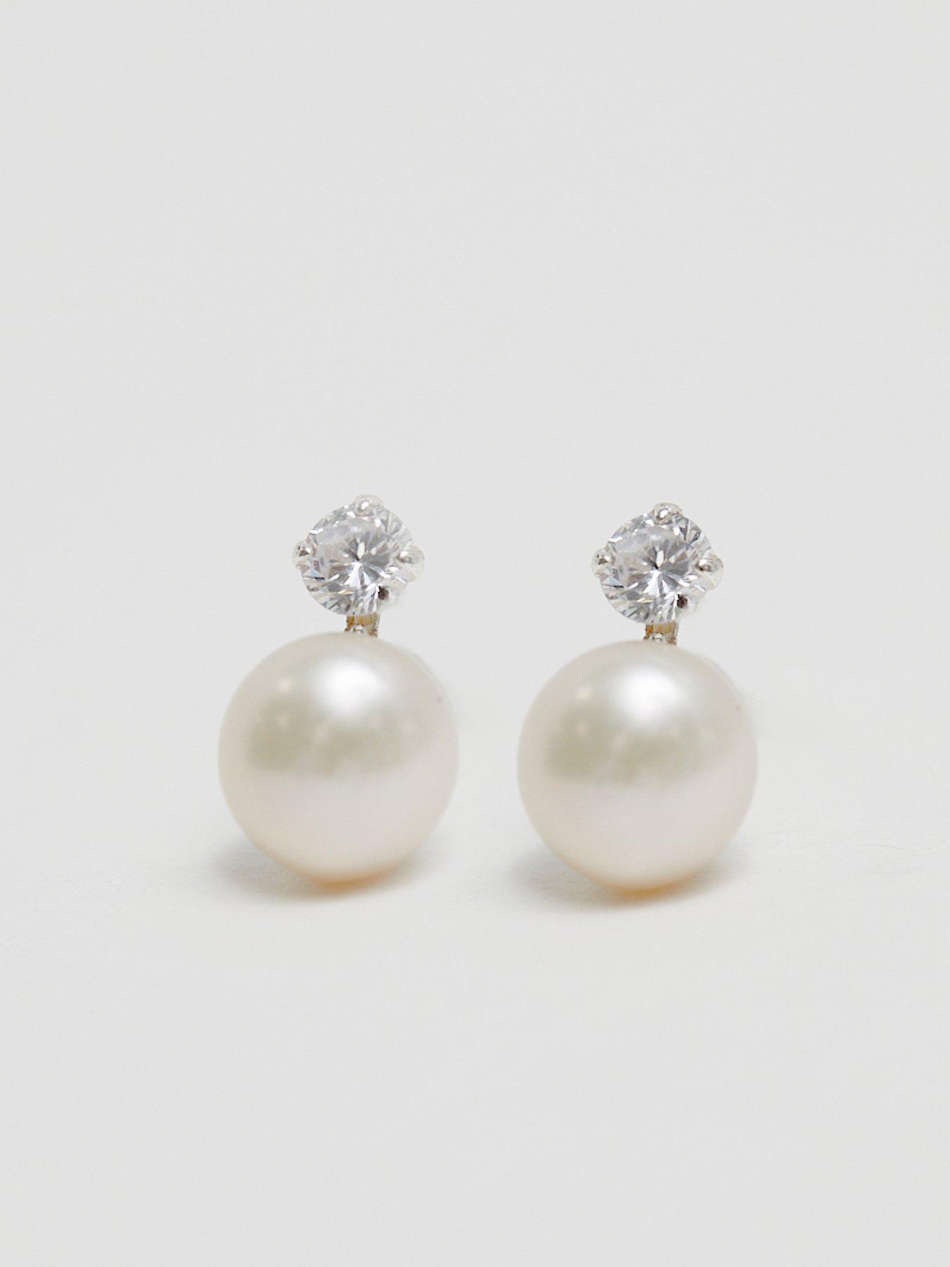  image of simply-silver-sterling-silver-925-pearl-and-cubic-zirconia-stud-earrings
