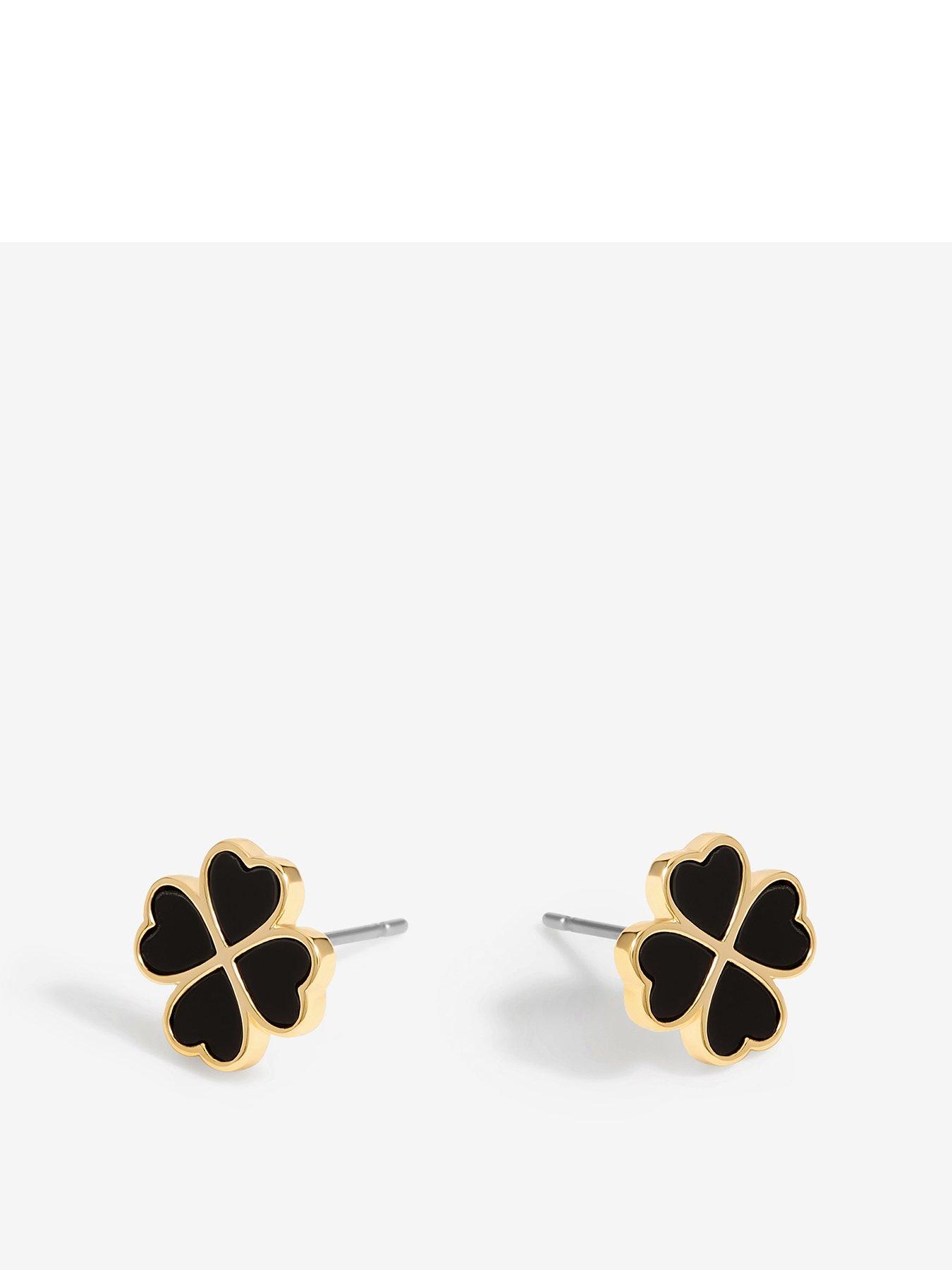 undefined Gold Plated And Jet Enamel Clover Stud Earrings