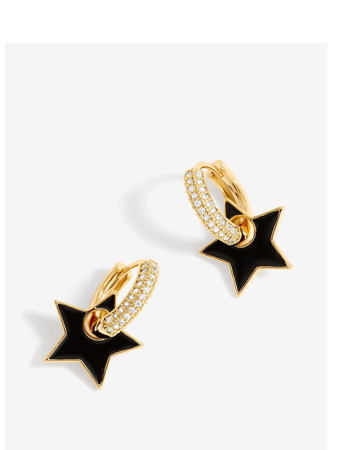 undefined Gold Plated And Jet Enamel Star Earrings