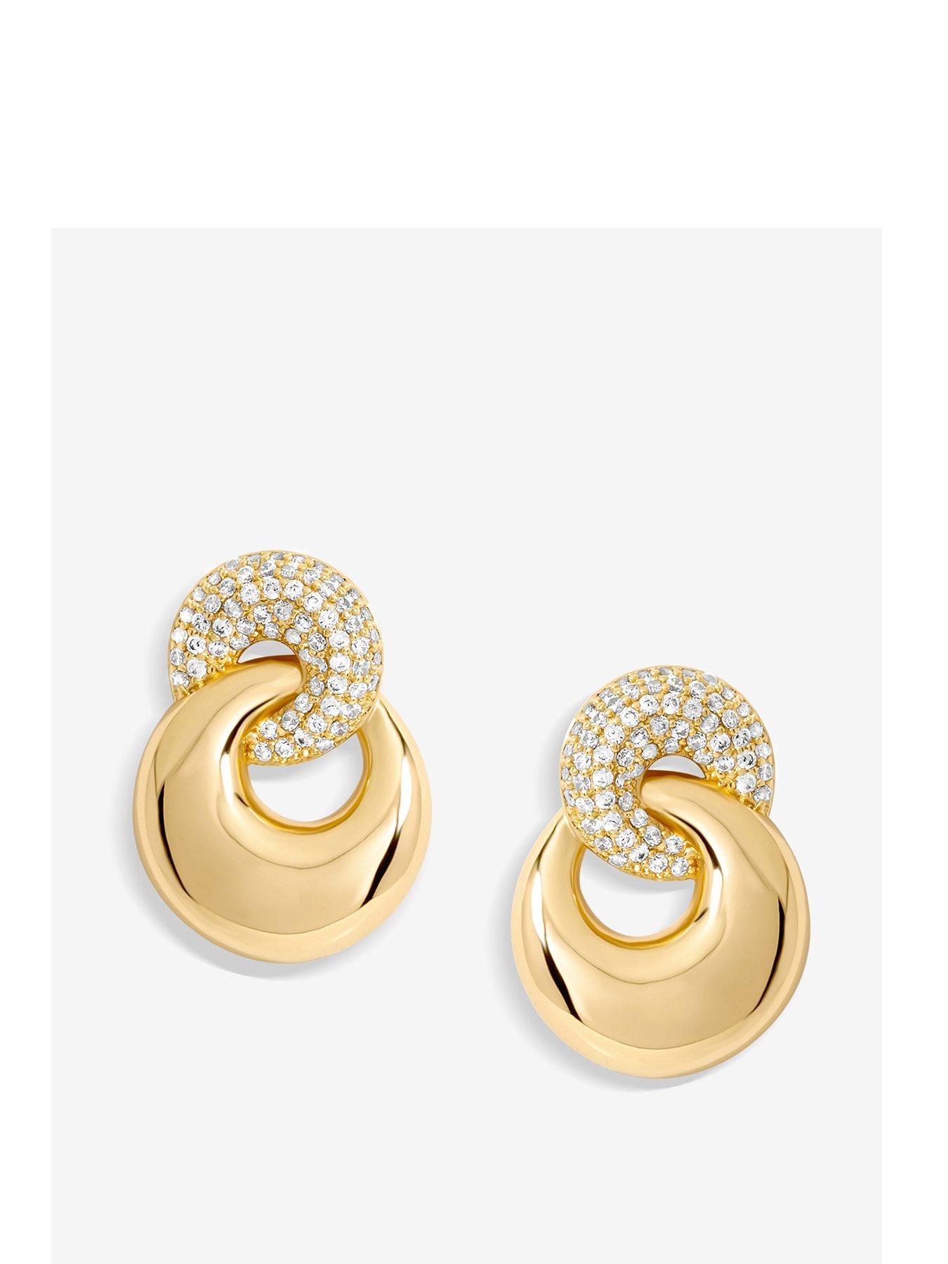 undefined Gold Plated Polished And Pave Circle Drop Earrings
