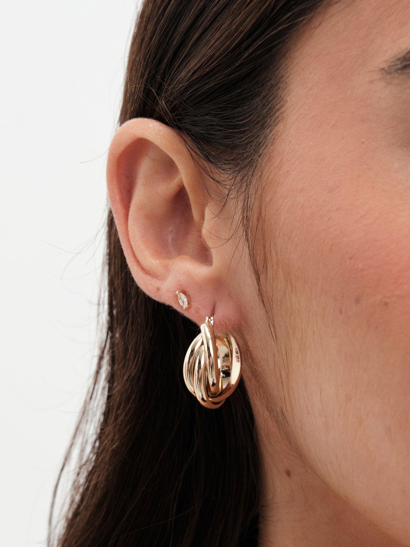  image of jon-richard-gold-polished-interlocking-hoop-earrings