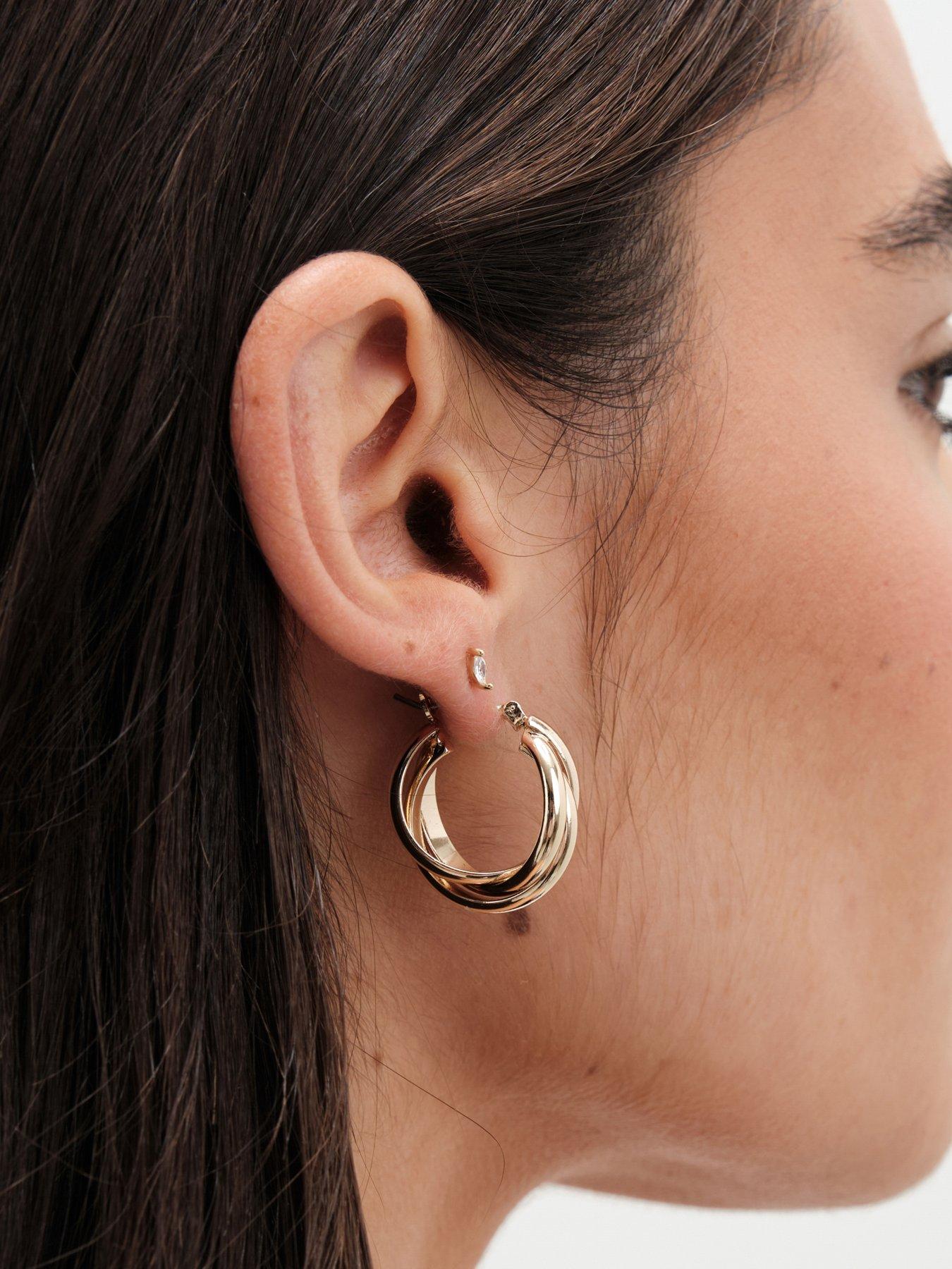  image of jon-richard-gold-polished-interlocking-hoop-earrings