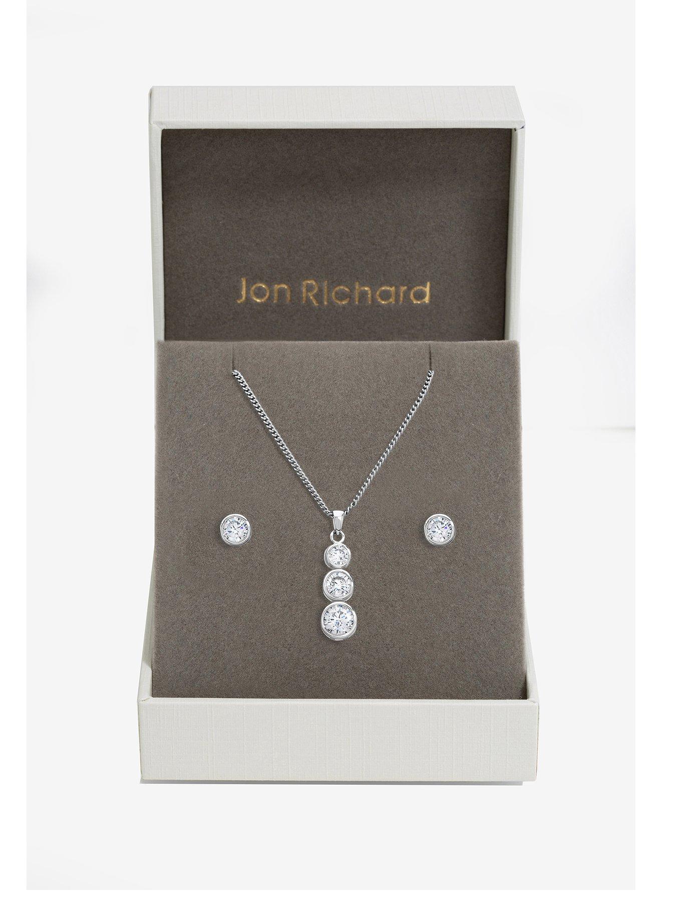 undefined Rhodium Plated Cubic Zirconia Bezel Stick Pendant And Earrings - Gift Box