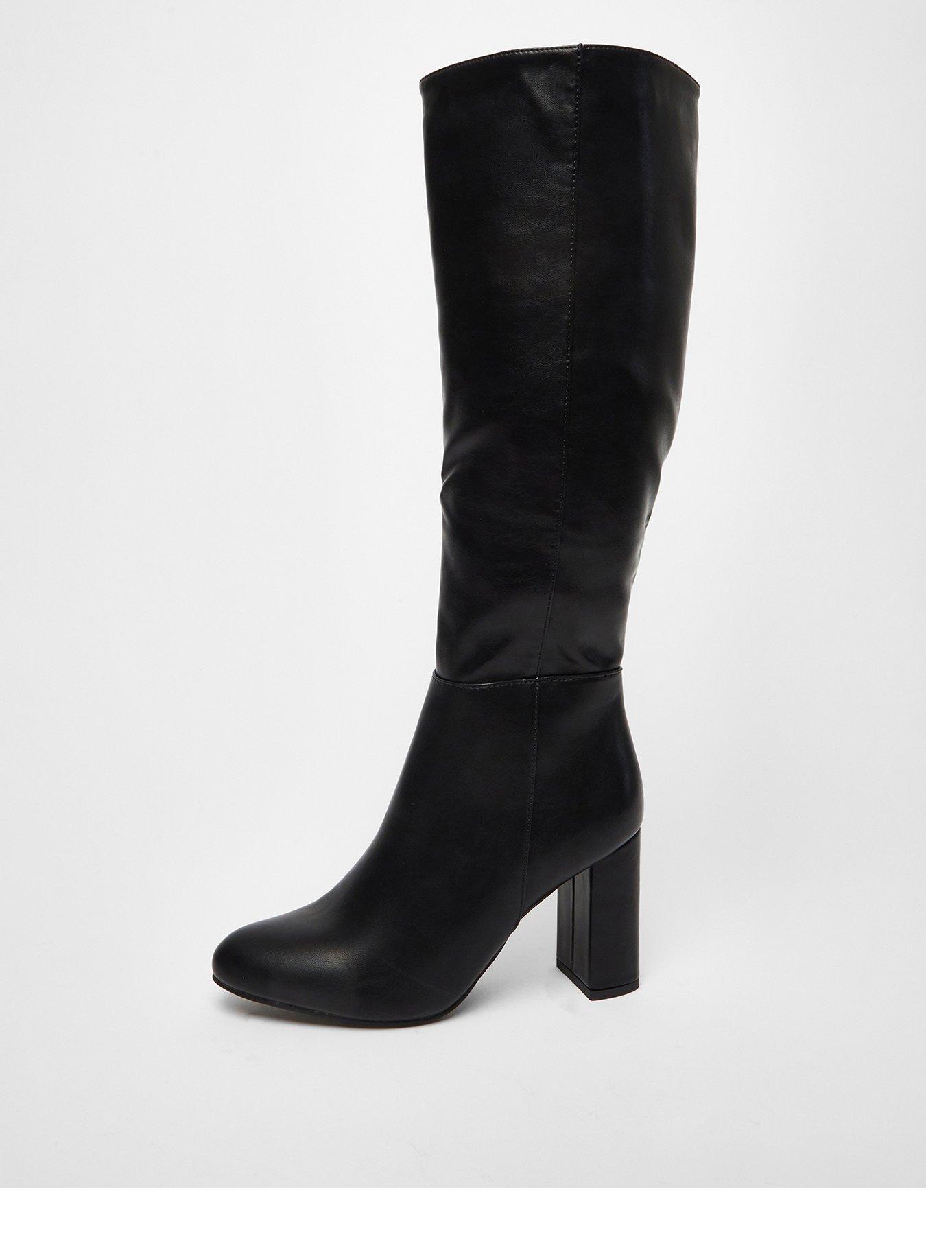 Office all rise black chunky heeled two buckle boots deals
