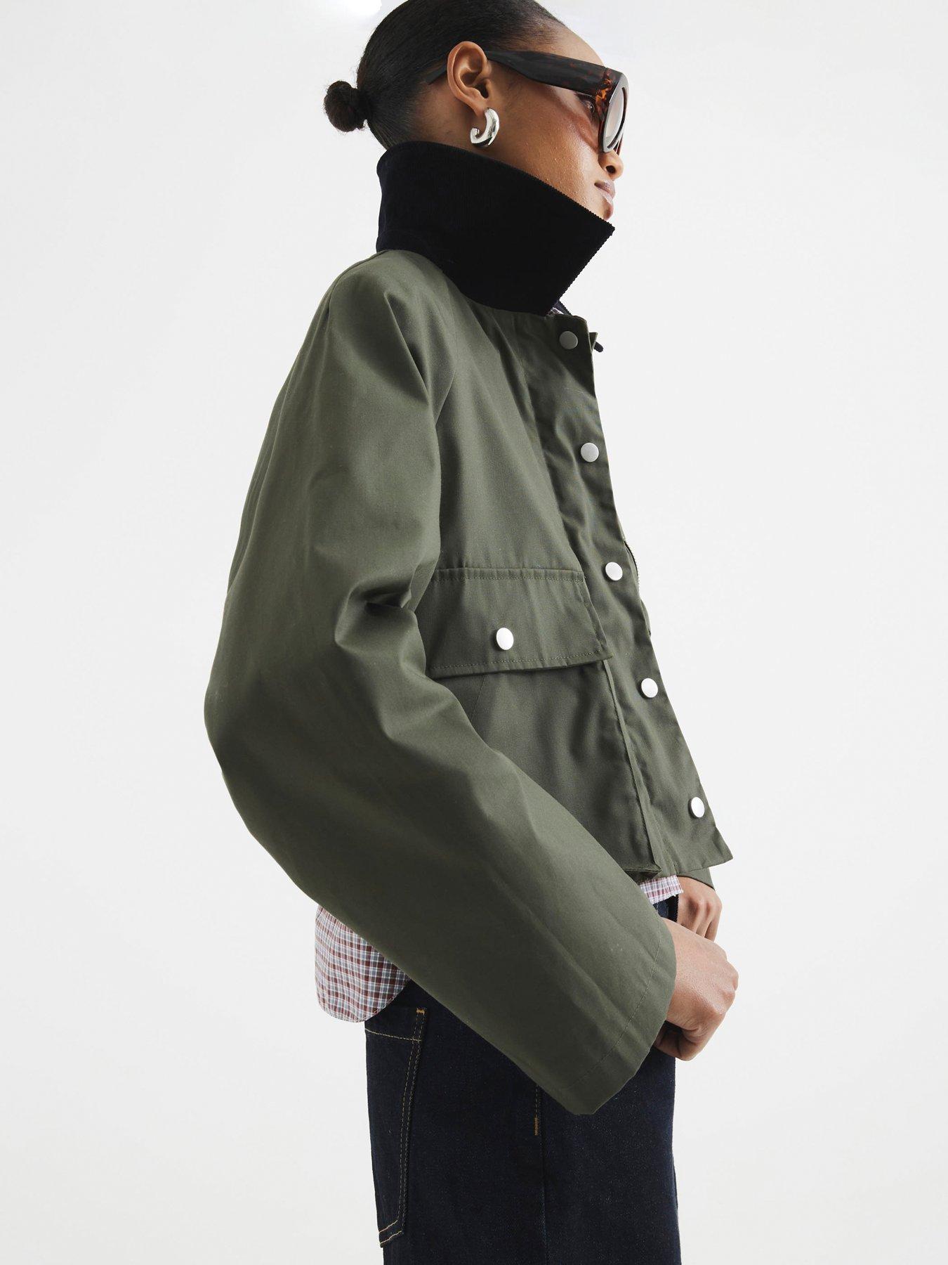 stillFront image of river-island-waxed-collar-jacket-dark-khaki