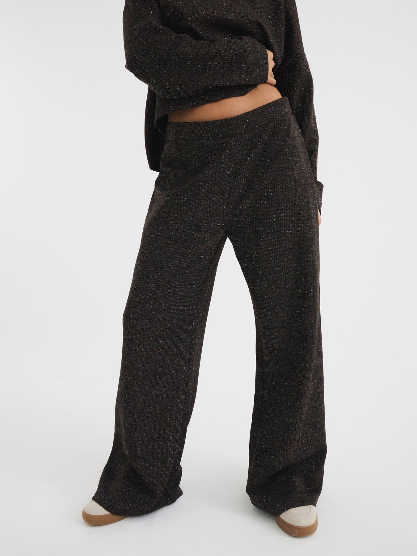 undefined Wide Leg Lurex Crochet Trouser - Dark Brown