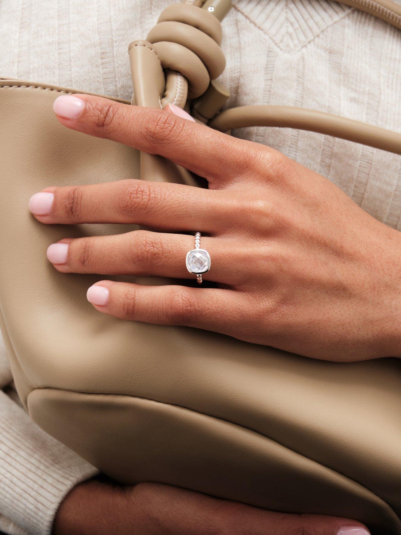  image of simply-silver-sterling-silver-925-beaded-polished-and-cubic-zirconia-centre-ring-s