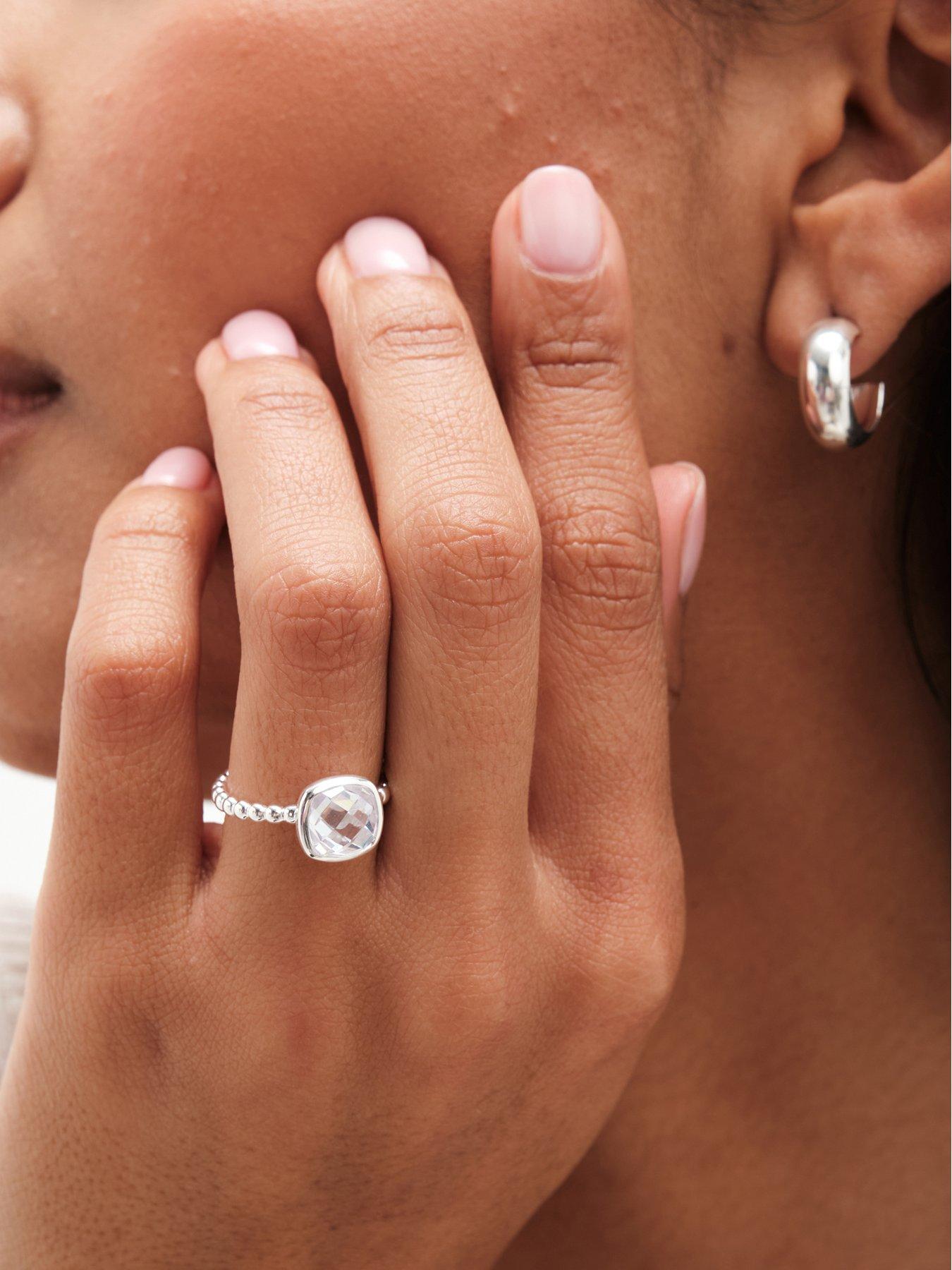  image of simply-silver-sterling-silver-925-beaded-polished-and-cubic-zirconia-centre-ring-s