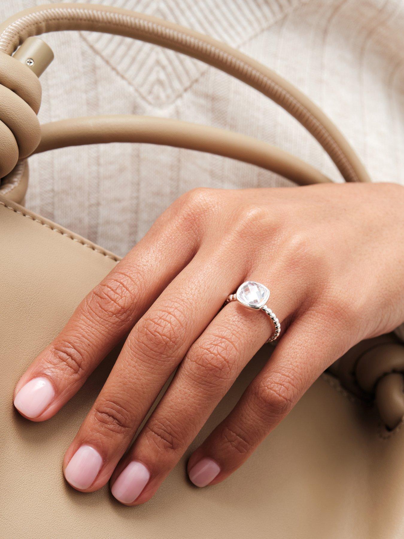  image of simply-silver-sterling-silver-925-beaded-polished-and-cubic-zirconia-centre-ring-s
