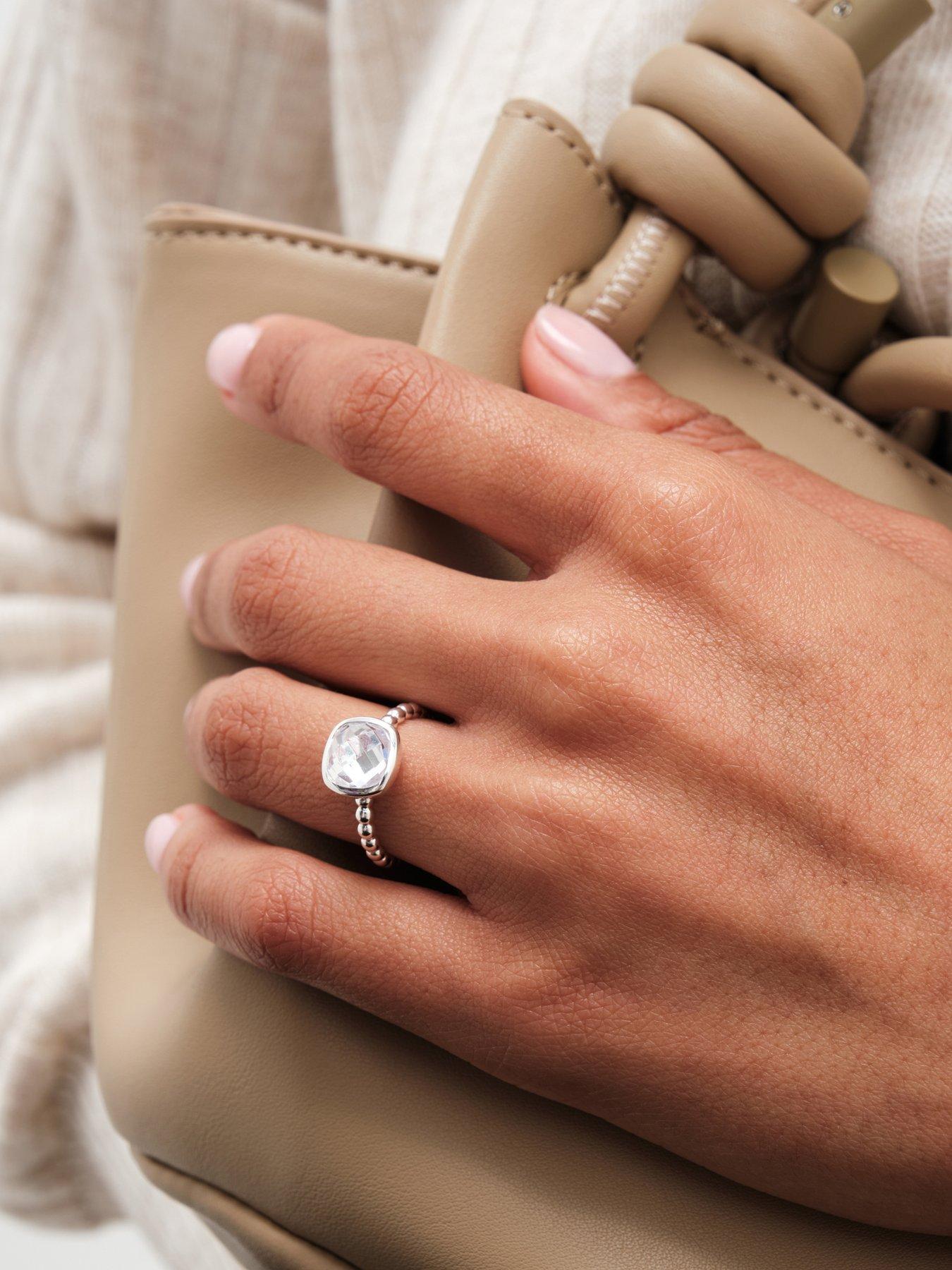  image of simply-silver-sterling-silver-925-beaded-polished-and-cubic-zirconia-centre-ring-s