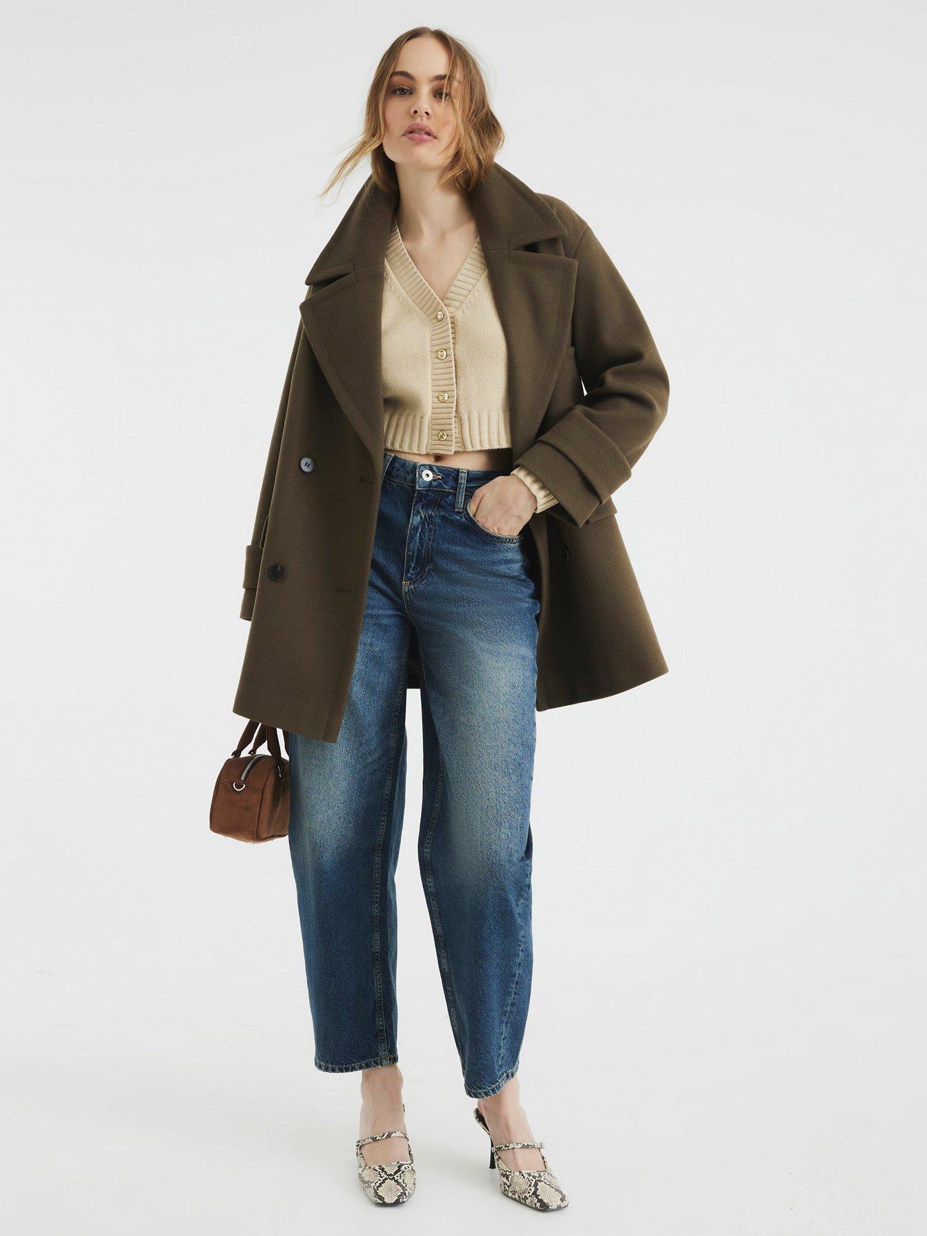 undefined Double Breasted Peacoat - Khaki