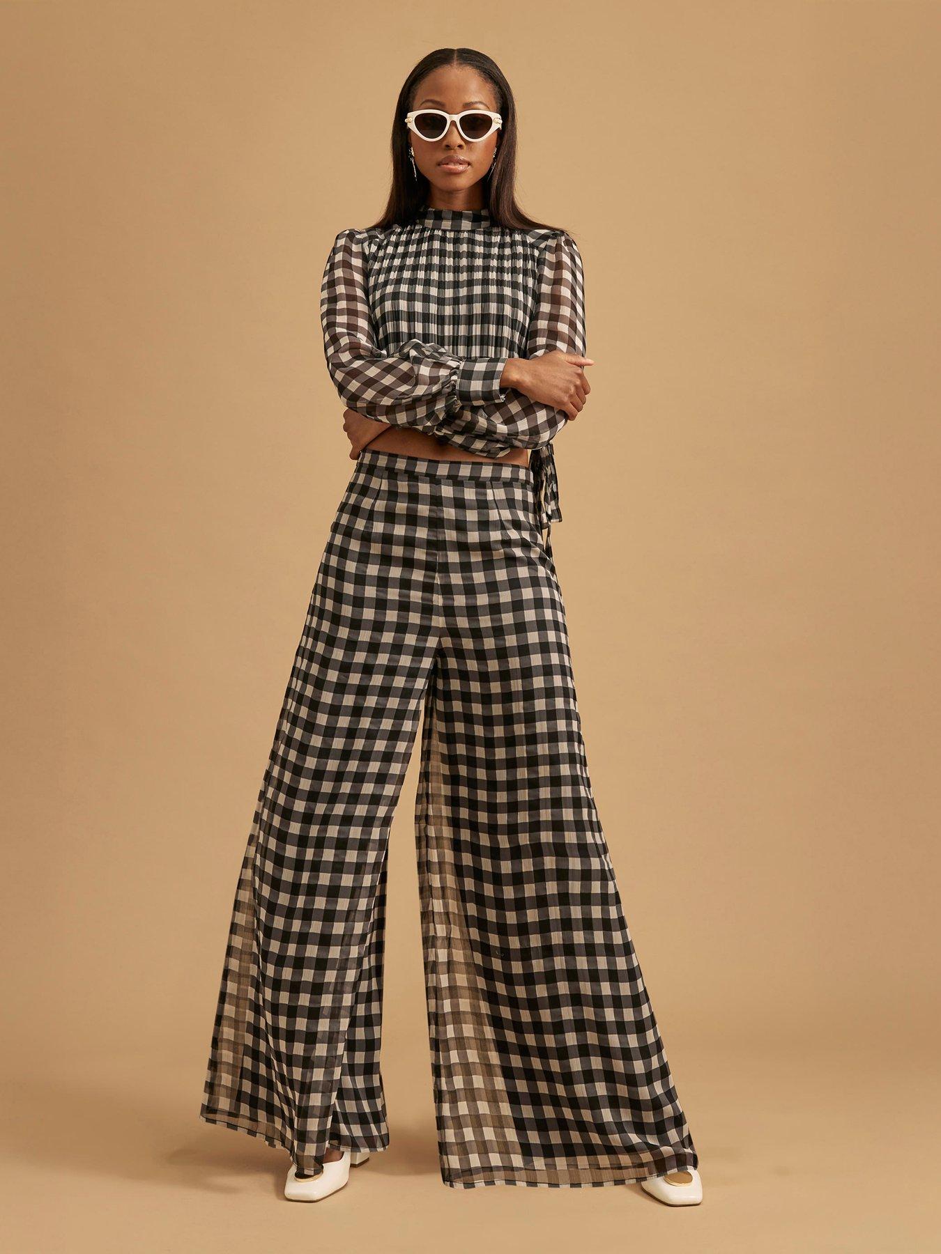  image of river-island-gingham-wide-leg-trouser-black