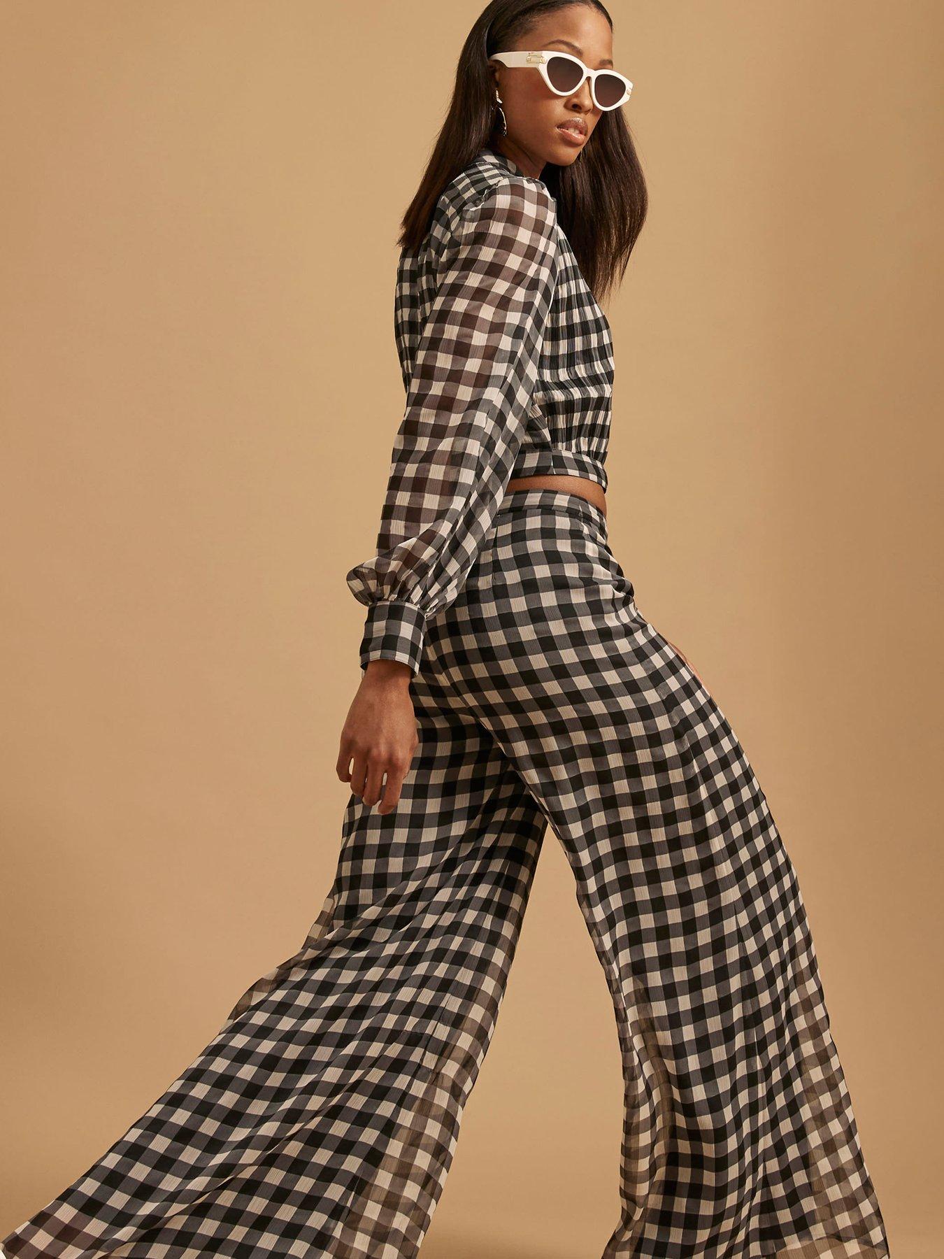  image of river-island-gingham-wide-leg-trouser-black