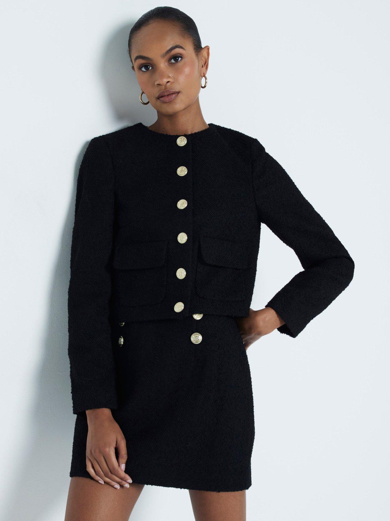 undefined Cropped Collarless Jacket - Black