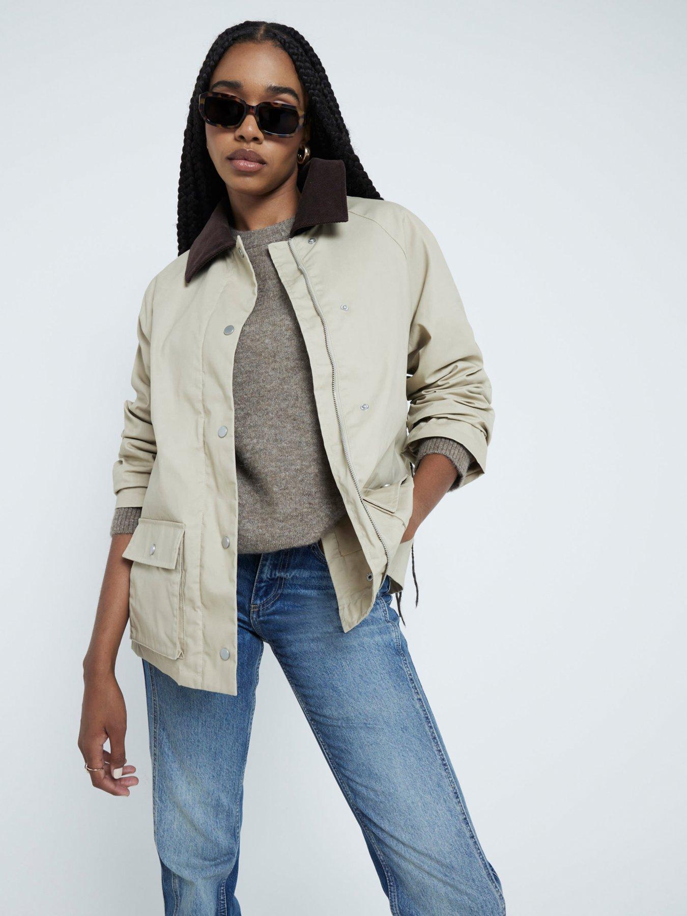 Image 1 of 4 of River Island Waxed Jacket - Cream