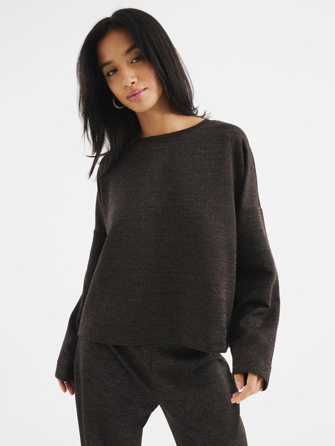 undefined Lurex Crochet Long Sleeve T-Shirt - Dark Brown