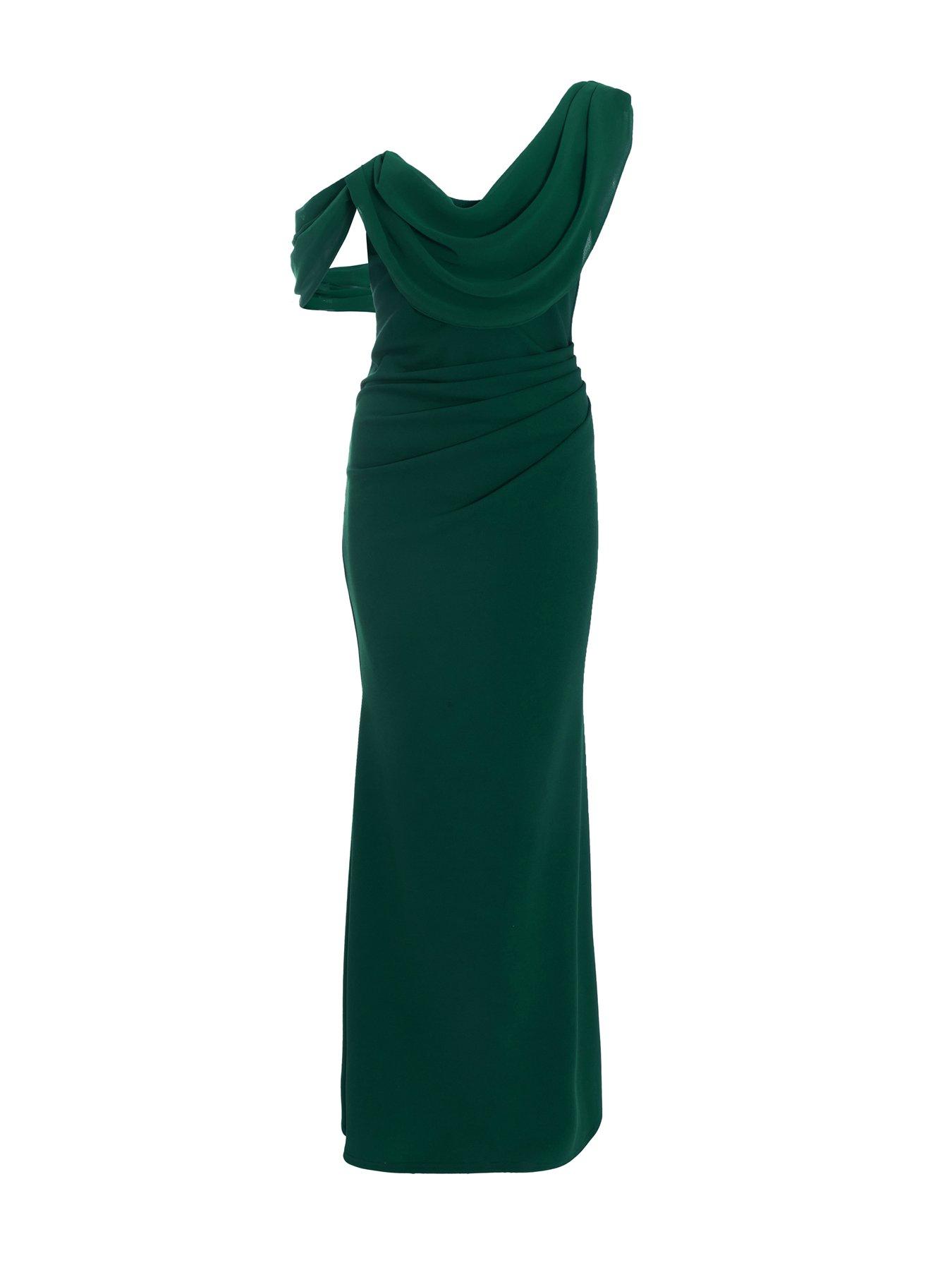 Quiz Green Asymmetric Cowl Neck Maxi Dress | Littlewoods