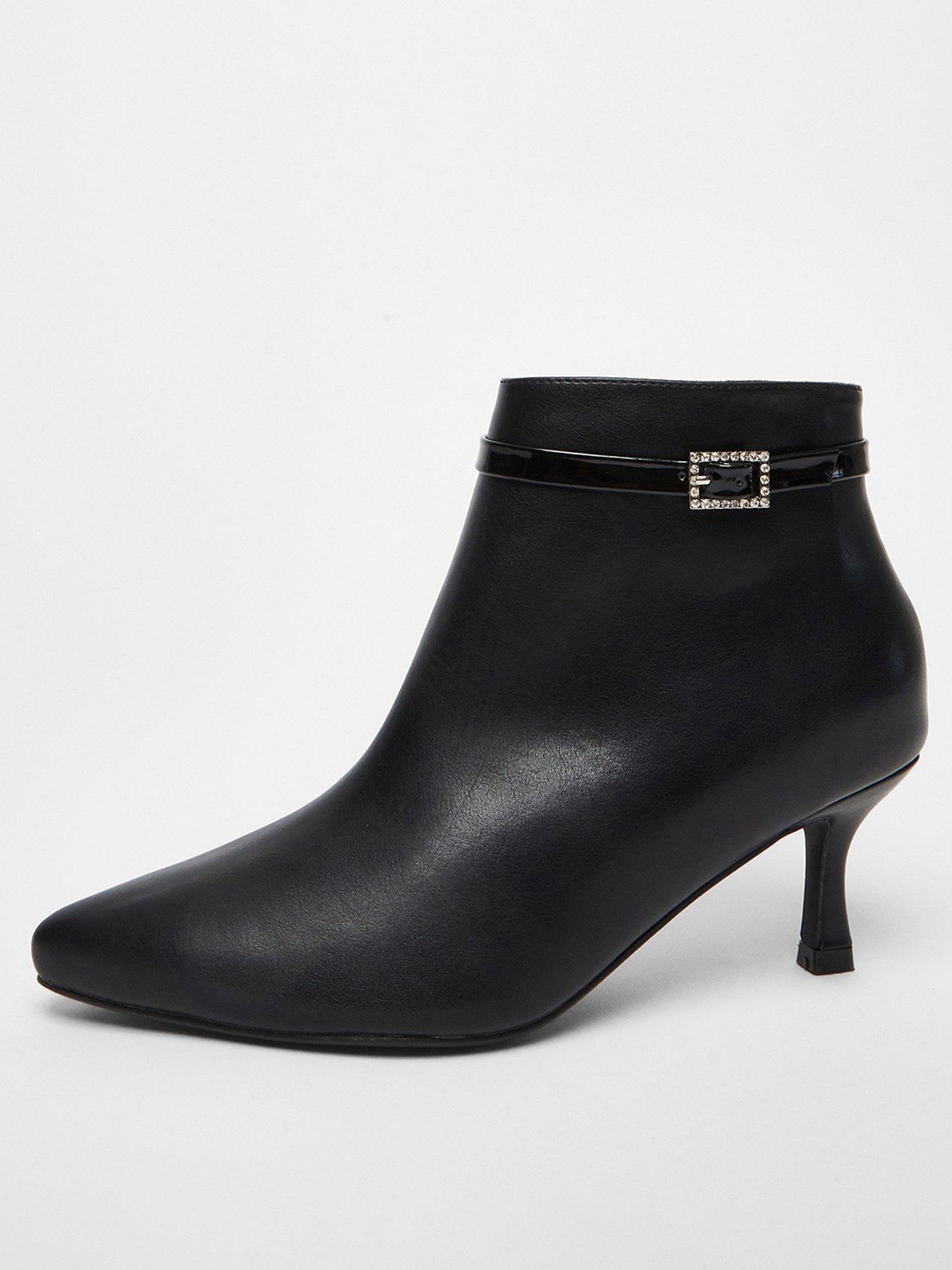Quiz Black Faux Leather Low Heel Ankle Boot littlewoods