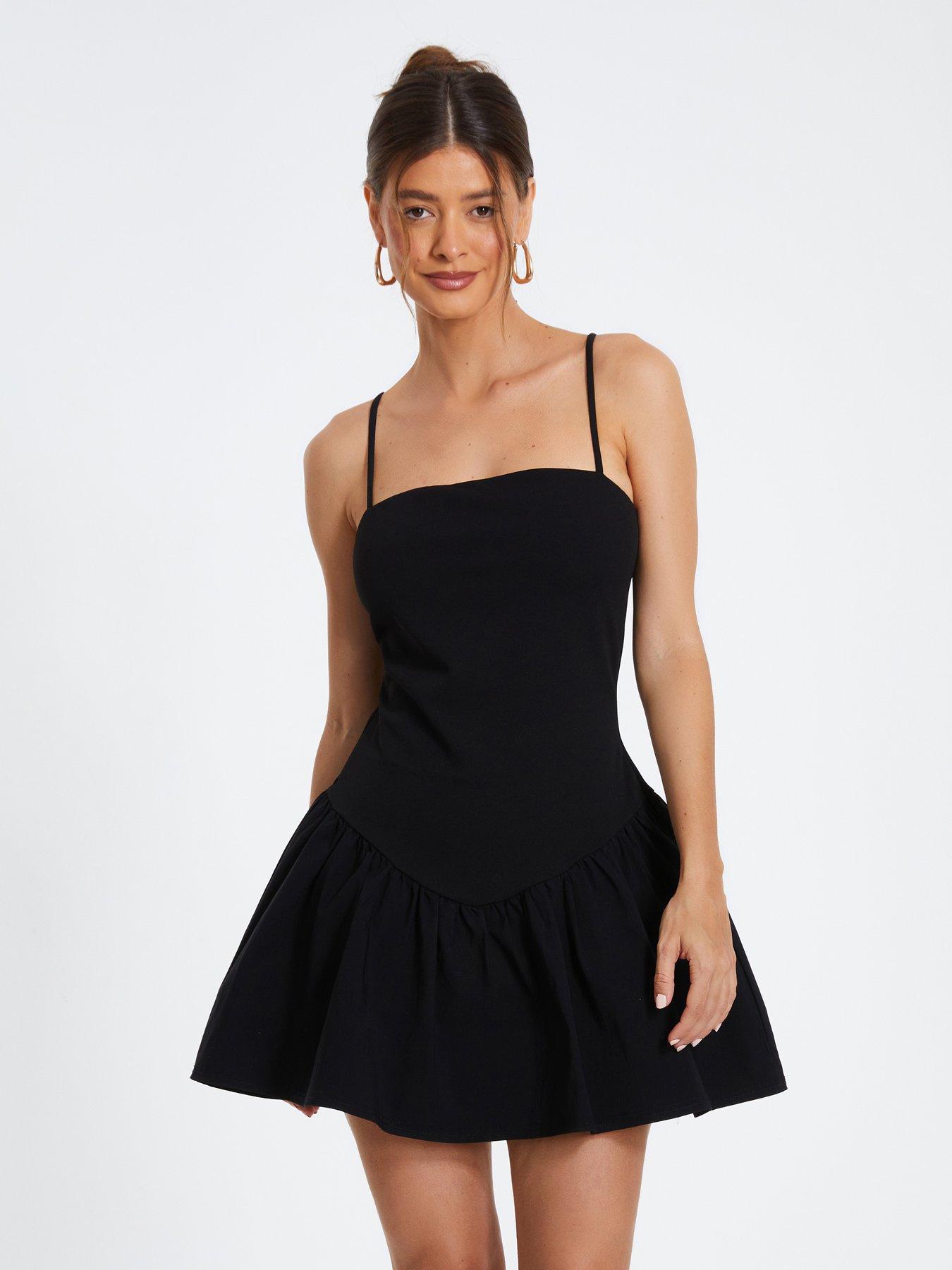 undefined Strappy Puff Ball Skater Dress - Black