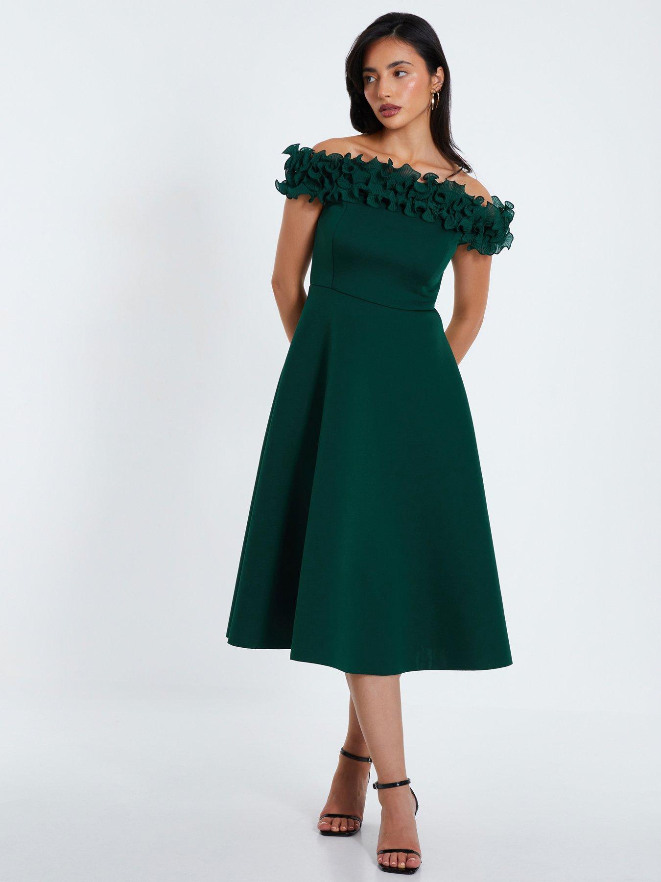 white christmas dresses Bayshore Light Green Bow Bardot Midi Dress – Club L London main image 0