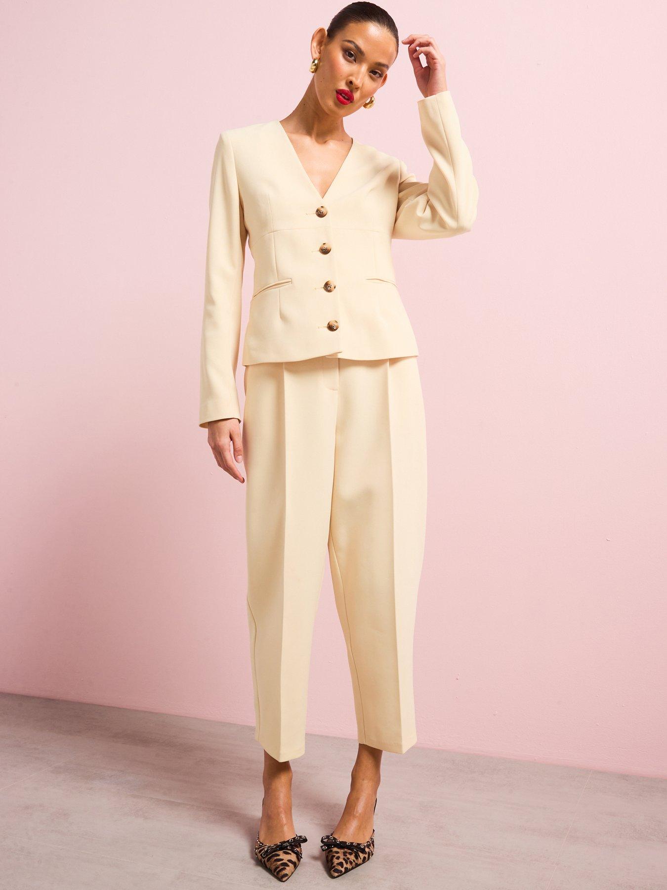 River Island V Neck Button Front Blazer - Light Yellow