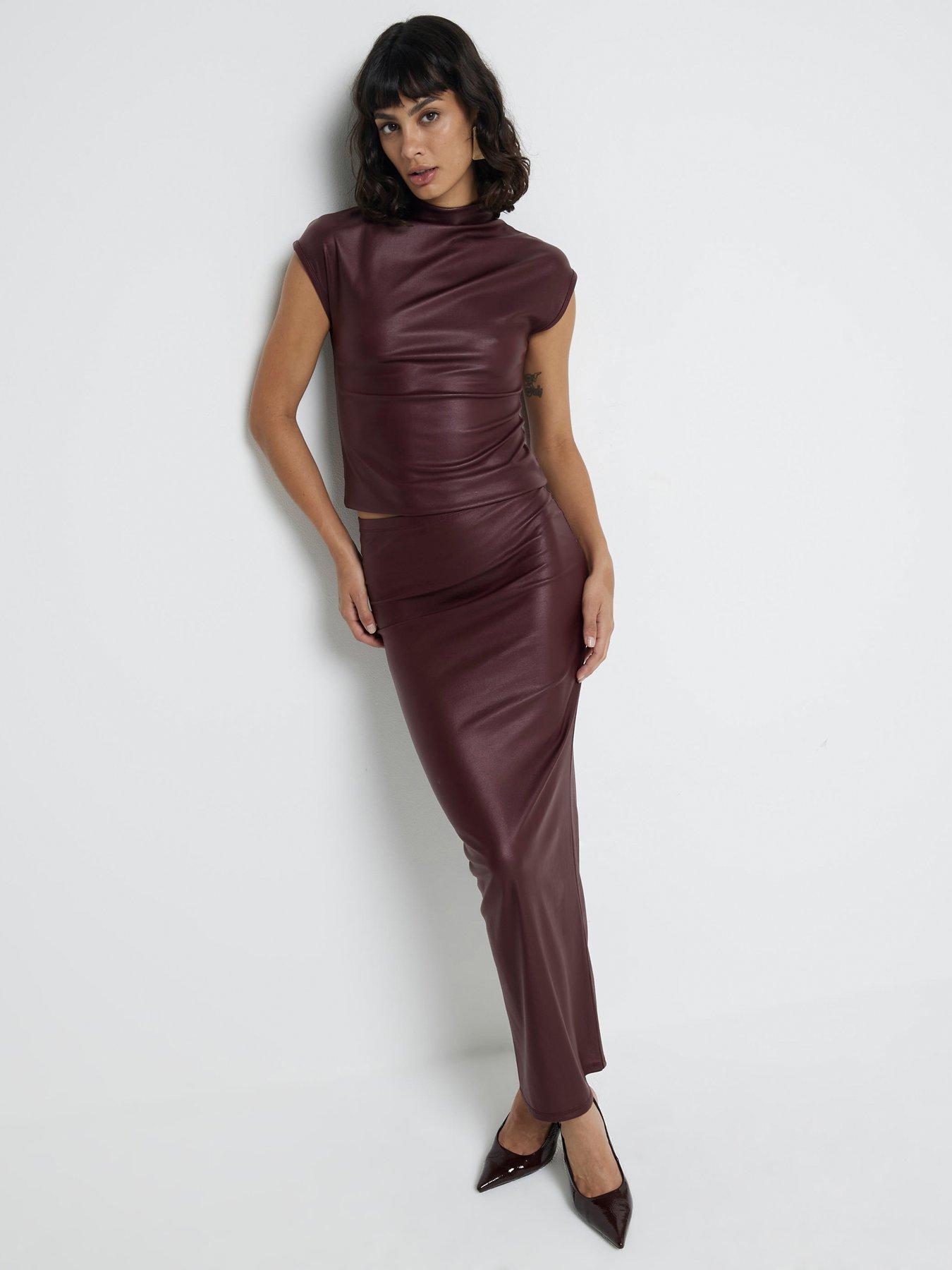 undefined Coated Midi Skirt - Dark Red